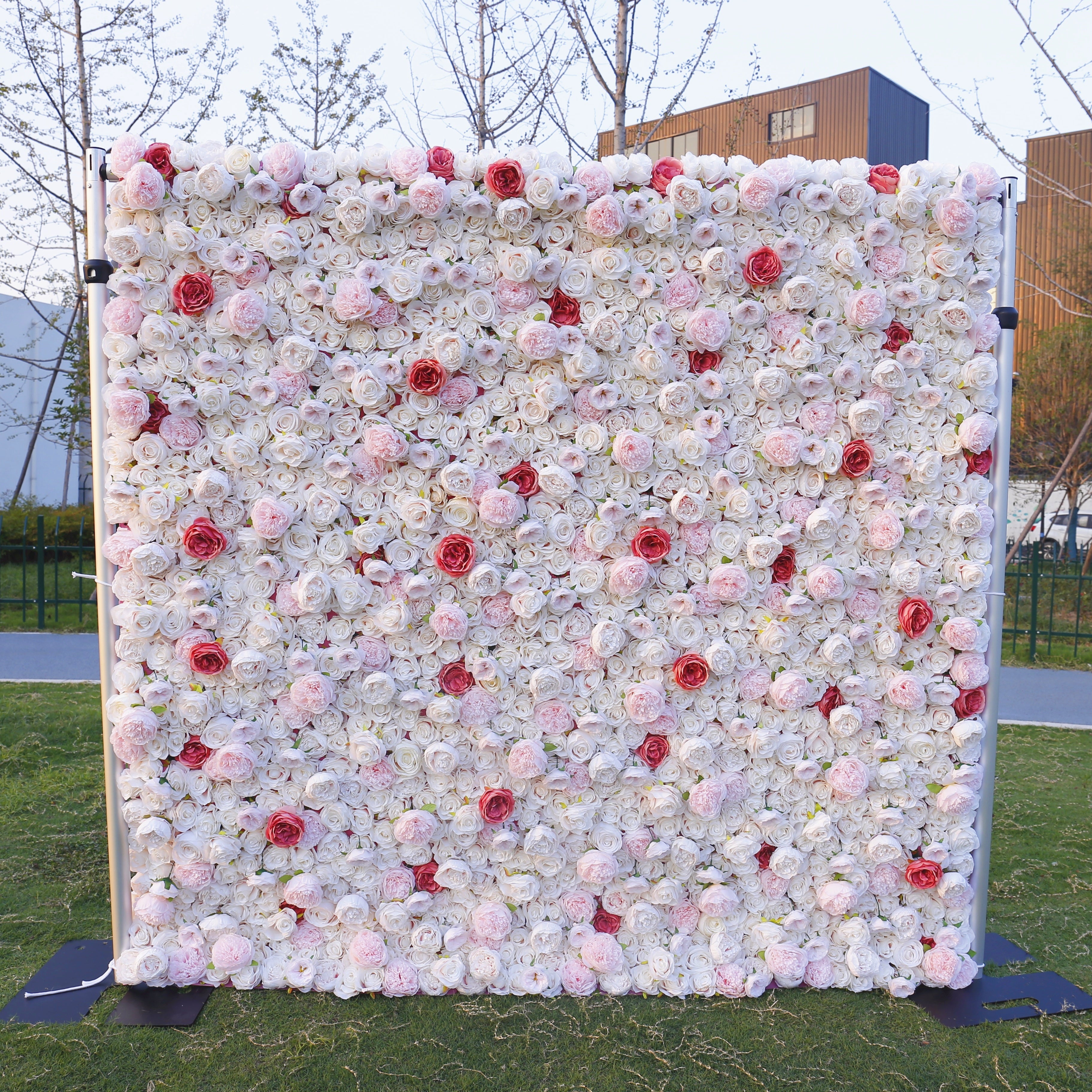 Red Pink White Fabric Rose Cloth Roll Up Flower Wall Backdrop ACFW-058