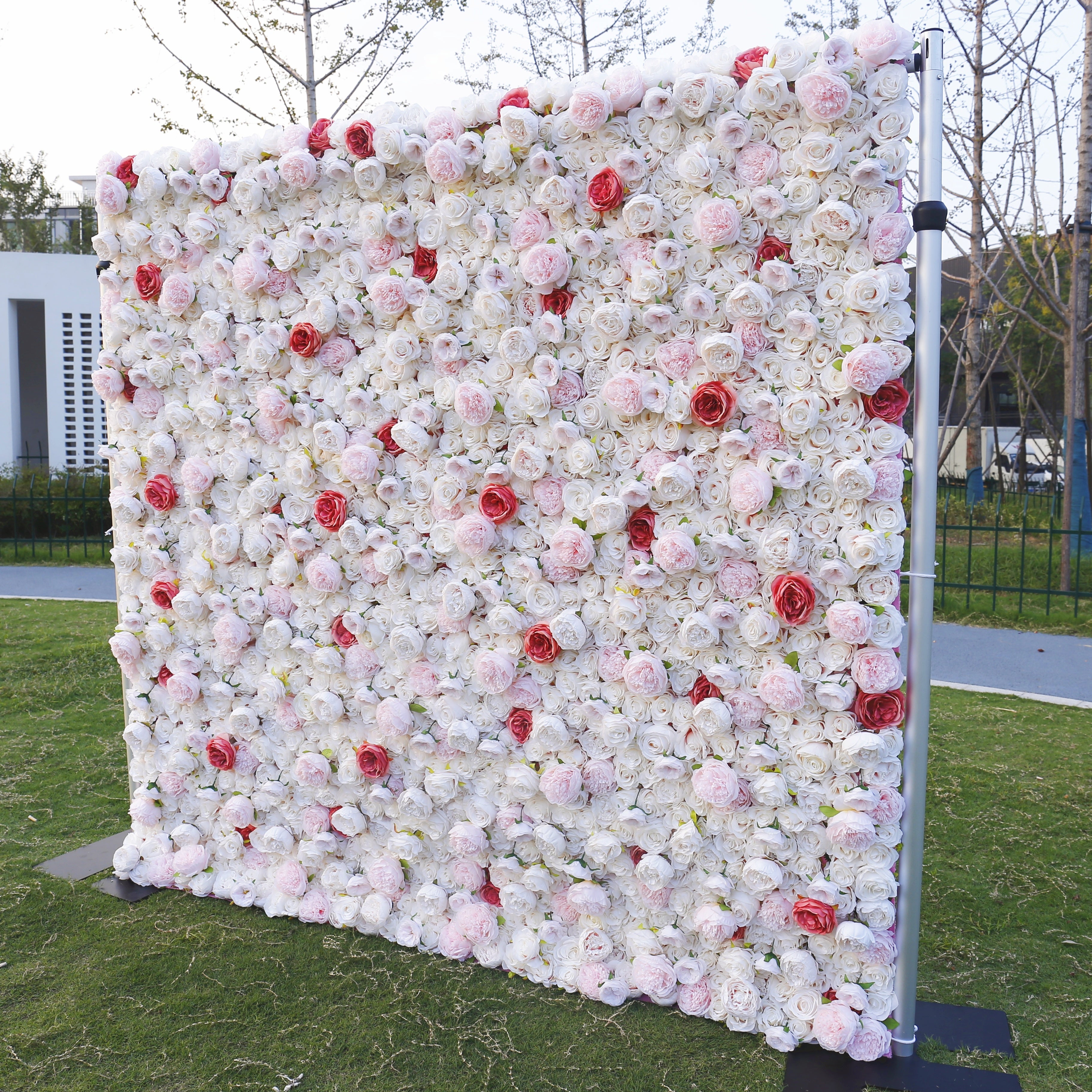 Red Pink White Fabric Rose Cloth Roll Up Flower Wall Backdrop ACFW-058