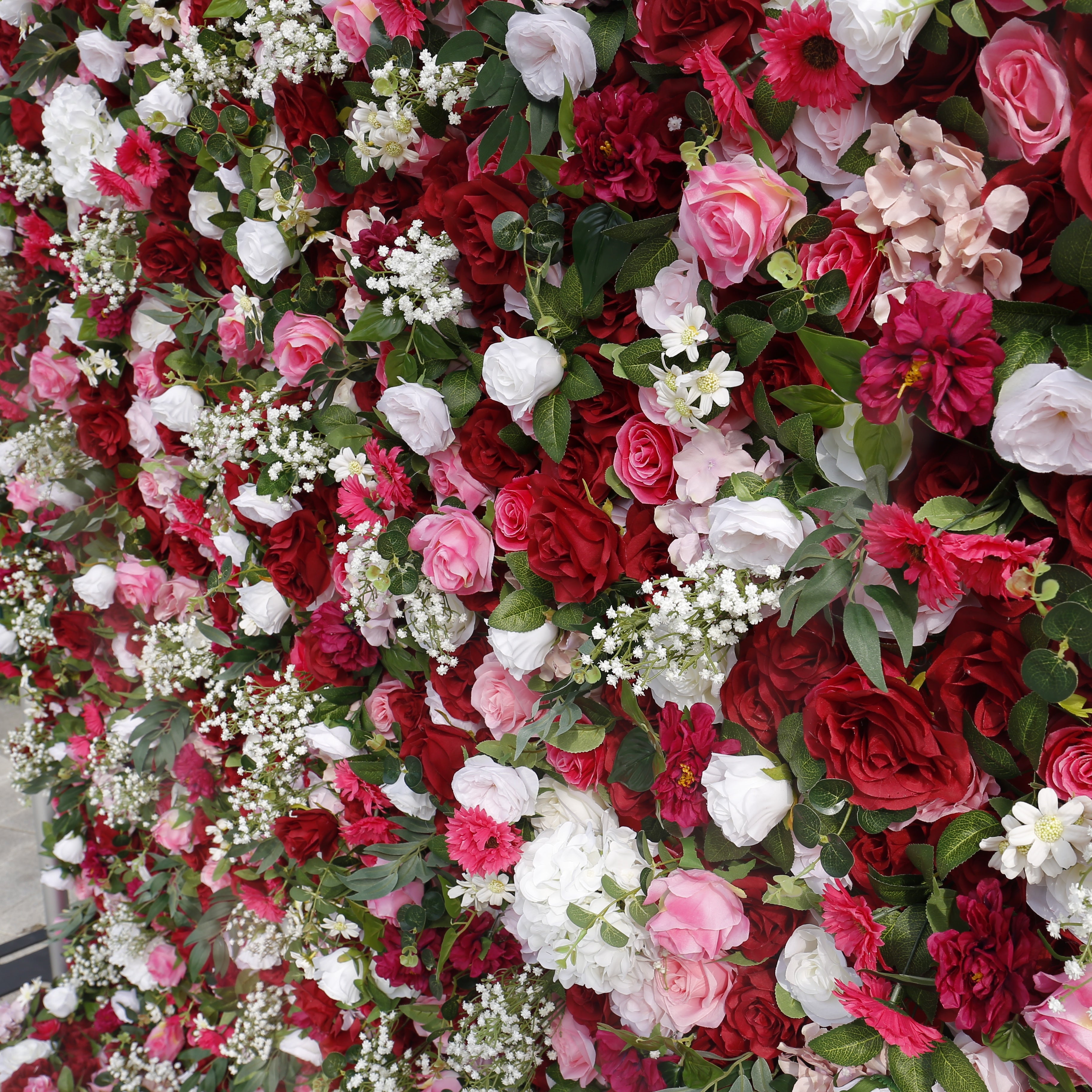 5D Red Pink Rose Baby Breath Roll Up Cloth Faux Flower Wall ACFW-059