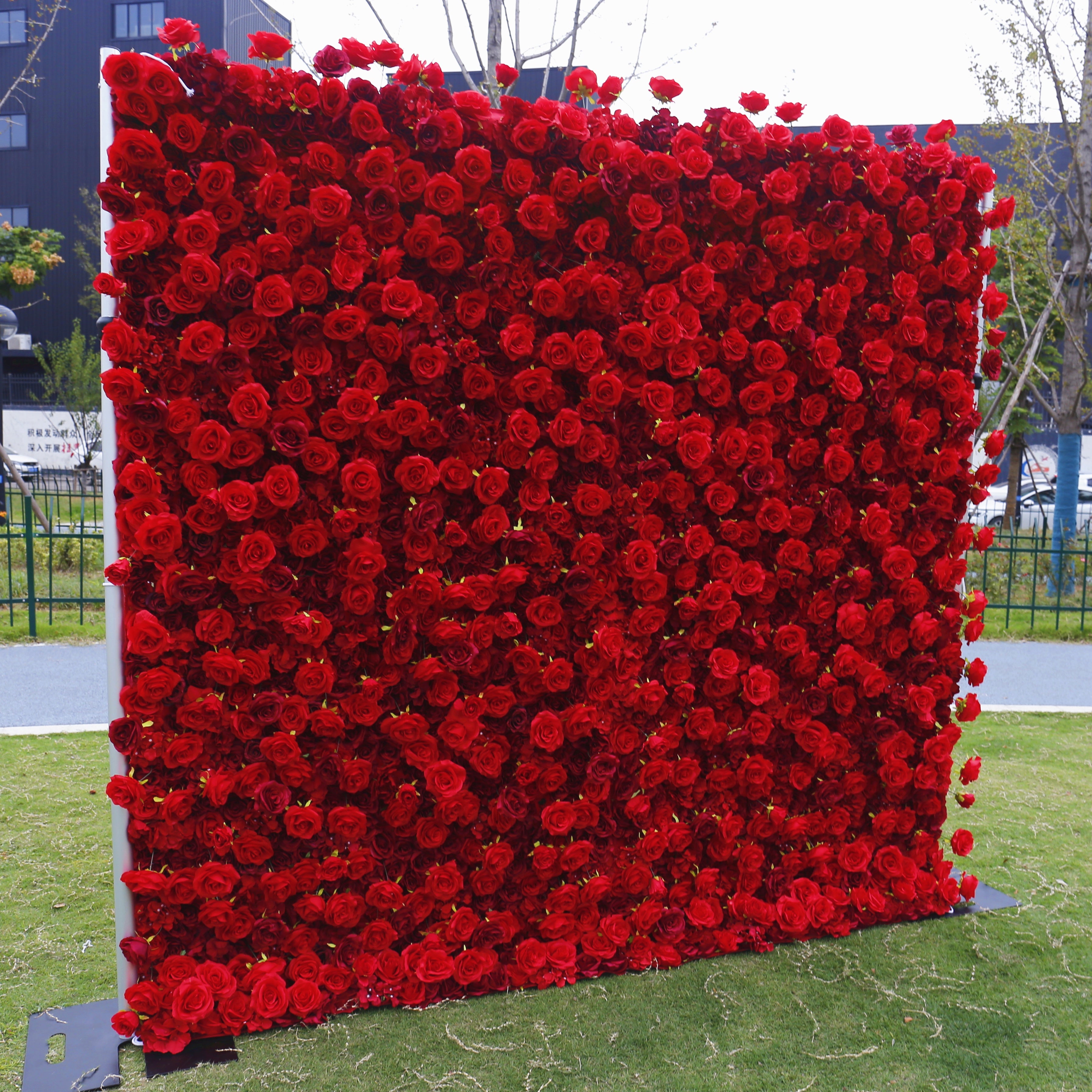 Full Red Fabric Roses Wedding Backdrop Roll Up Flower Wall ACFW-060