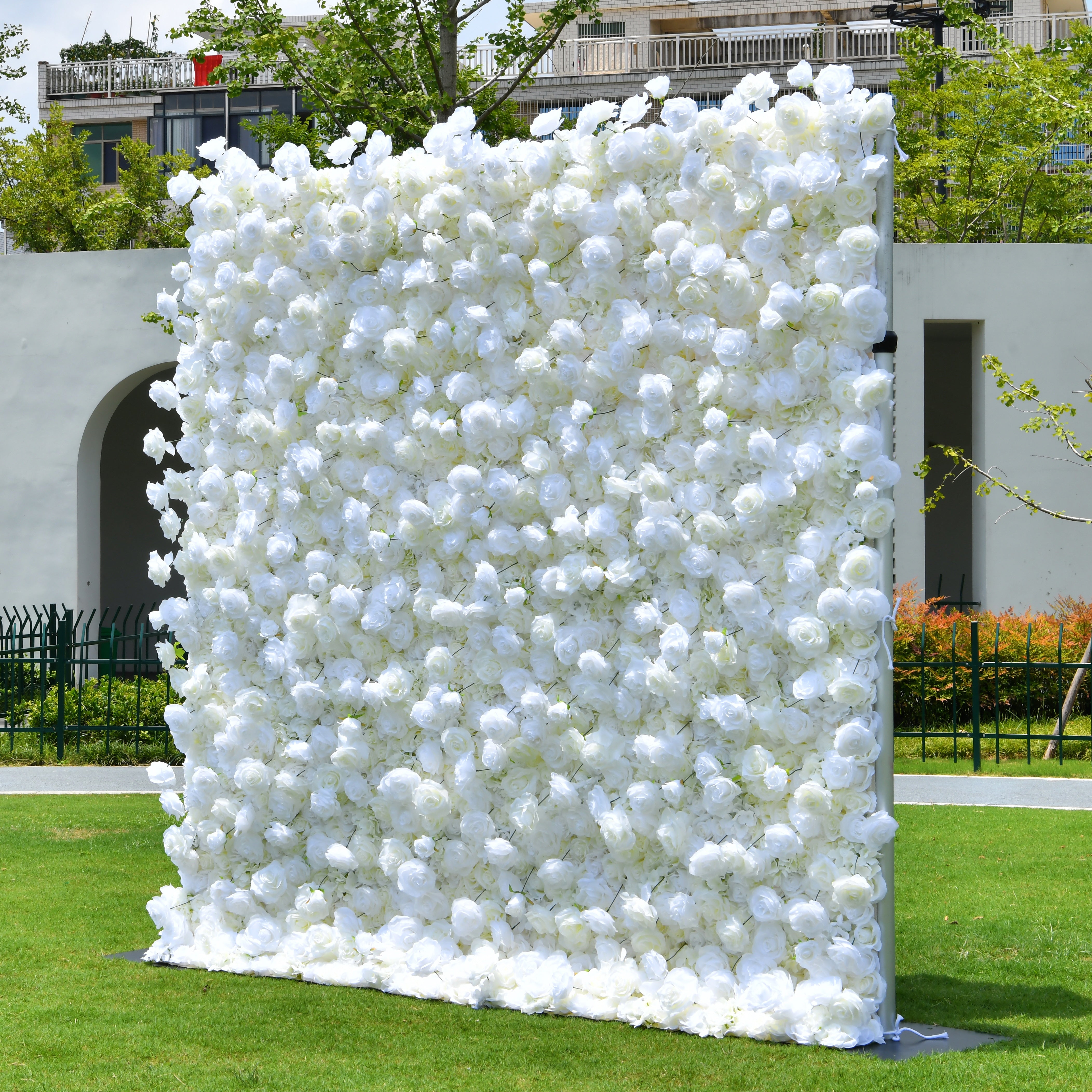 Pure White Fabric Roses Wedding Backdrop Roll Up Flower Wall ACFW-0601