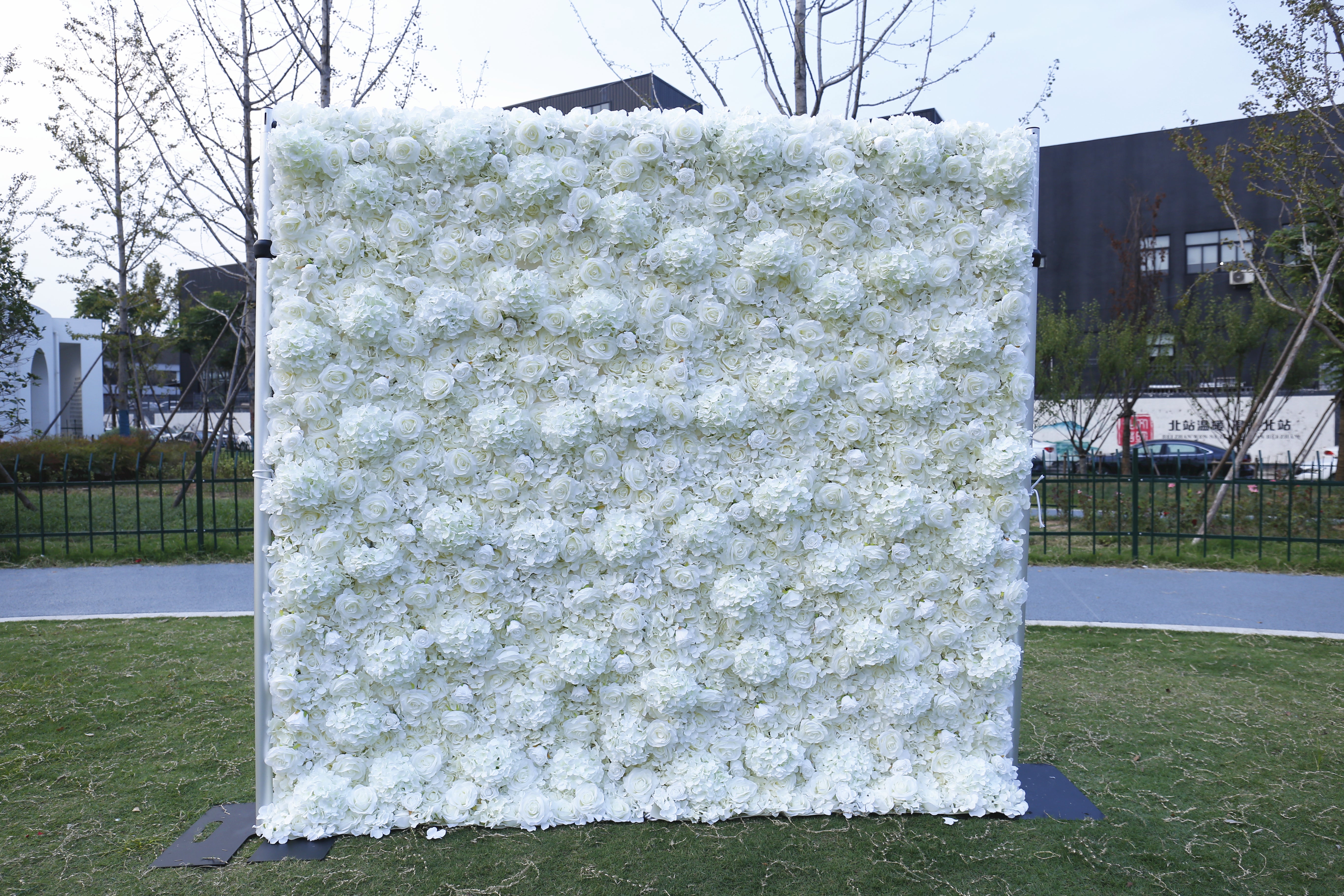 3D Silk Cloth Pure White Rose Simulated Wedding Faux Flower Wall ACFW-034