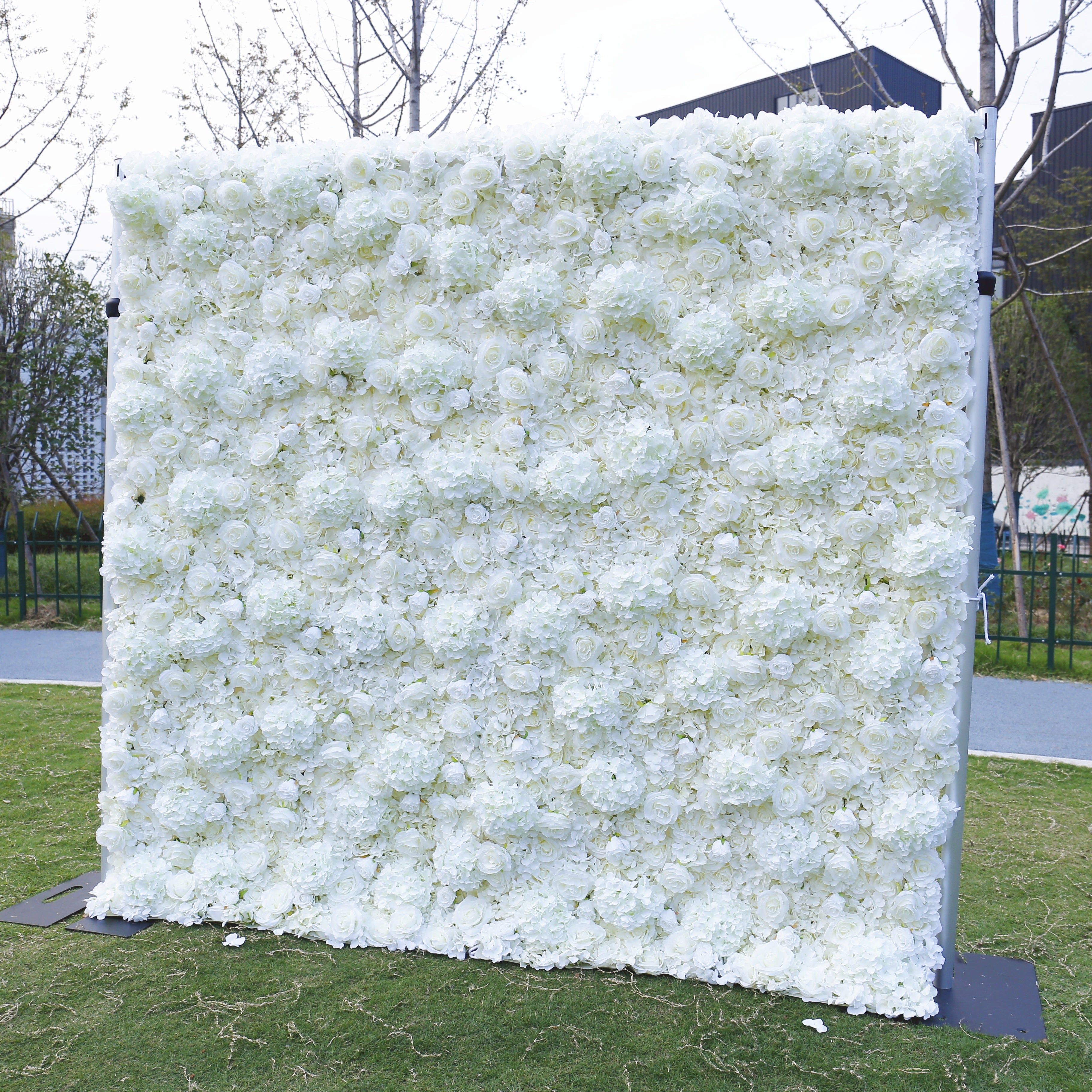 Full White Artificial Flower Wall Backdrop for Wedding Birthday Decor ACFW-061