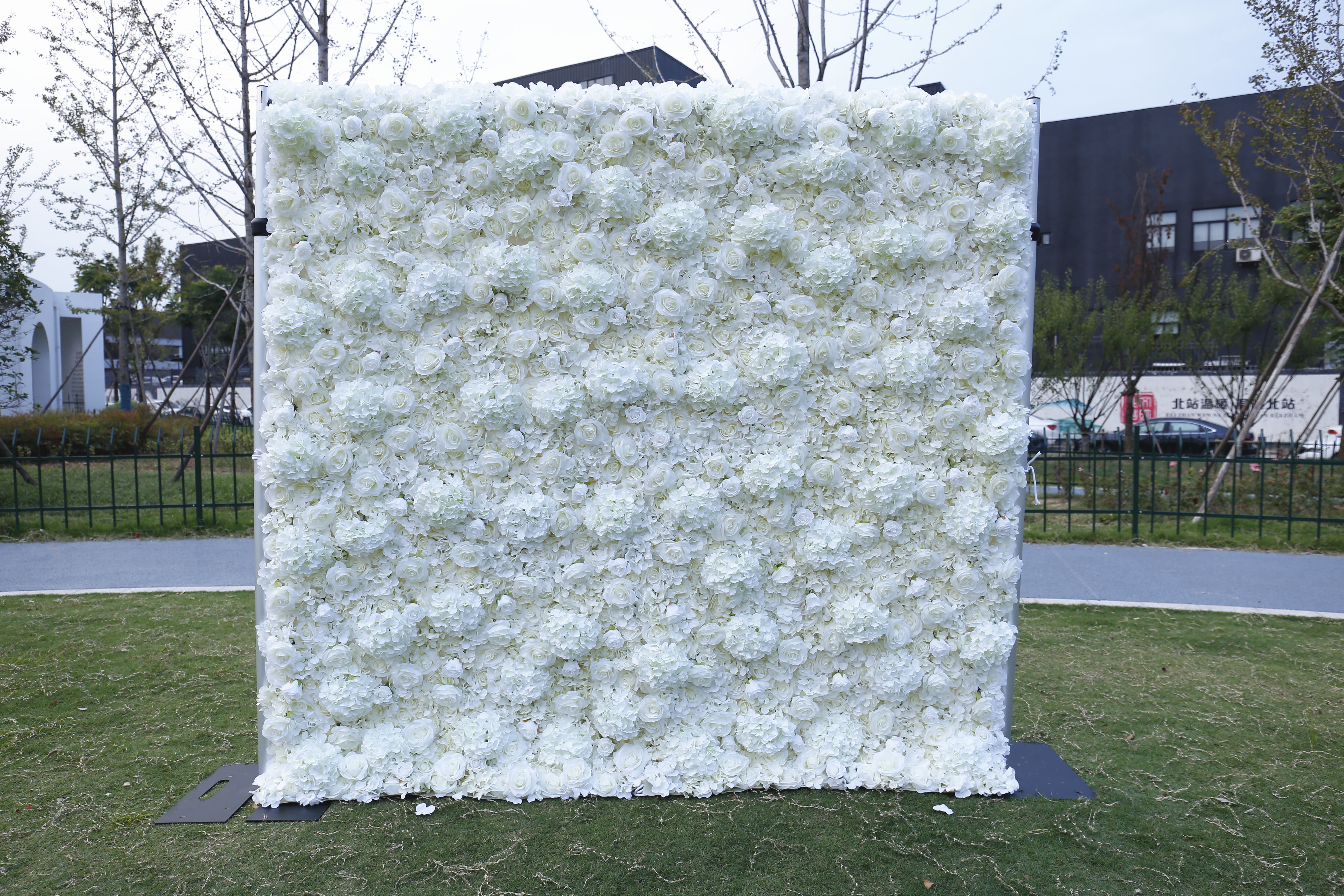 3D Silk Cloth Pure White Rose Simulated Wedding Faux Flower Wall ACFW-034