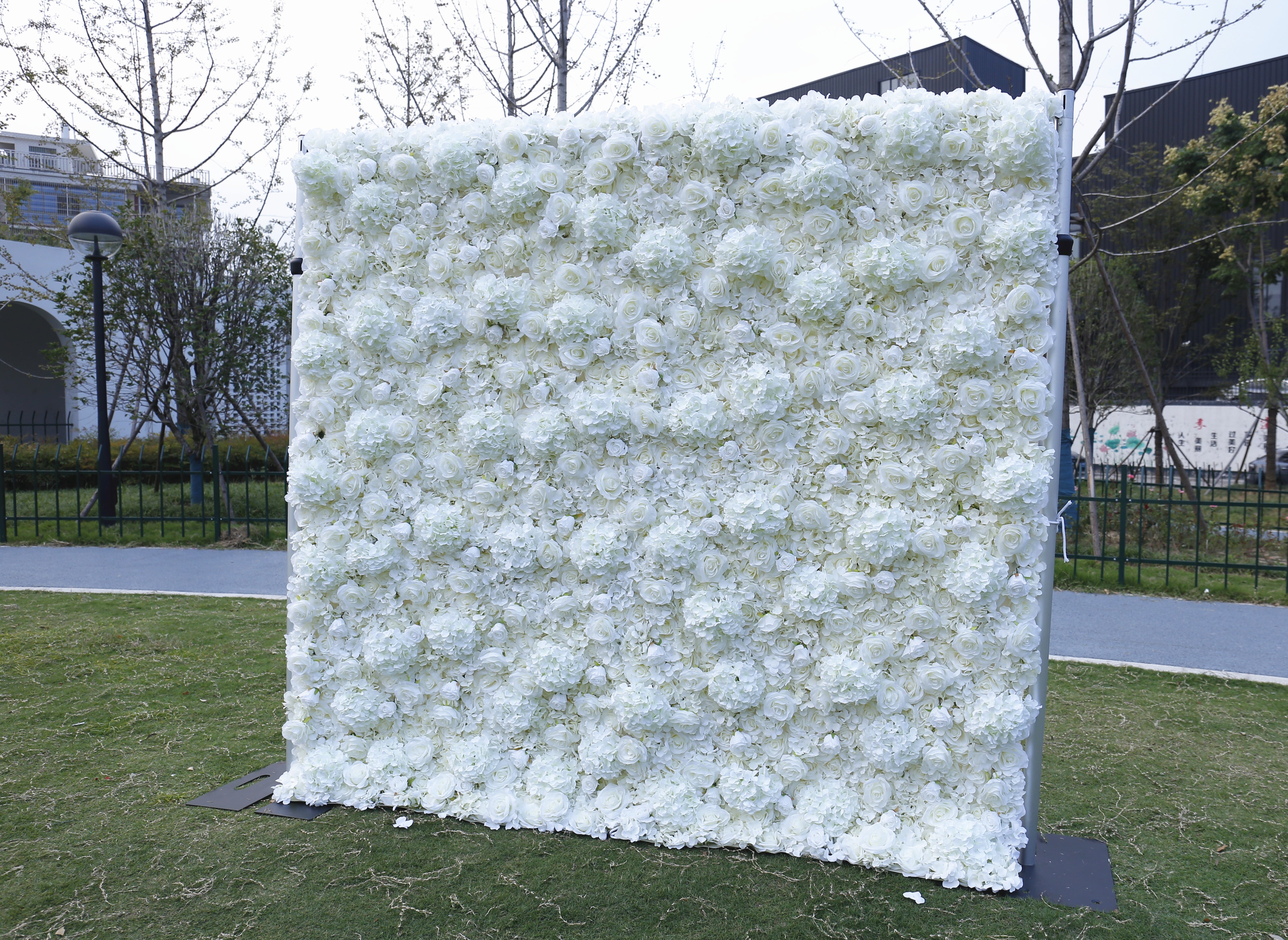 3D Silk Cloth Pure White Rose Simulated Wedding Faux Flower Wall ACFW-034