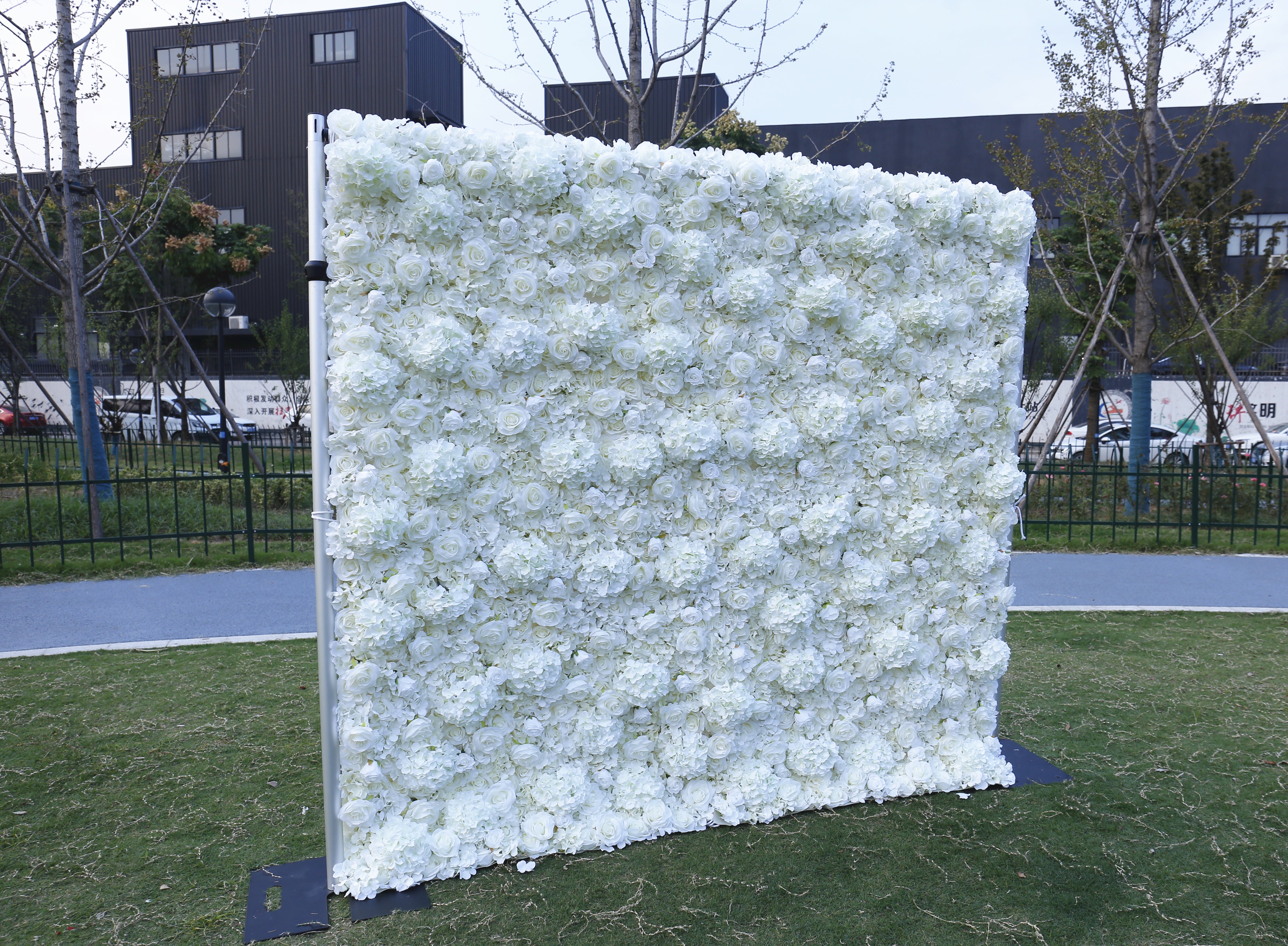 3D Silk Cloth Pure White Rose Simulated Wedding Faux Flower Wall ACFW-034