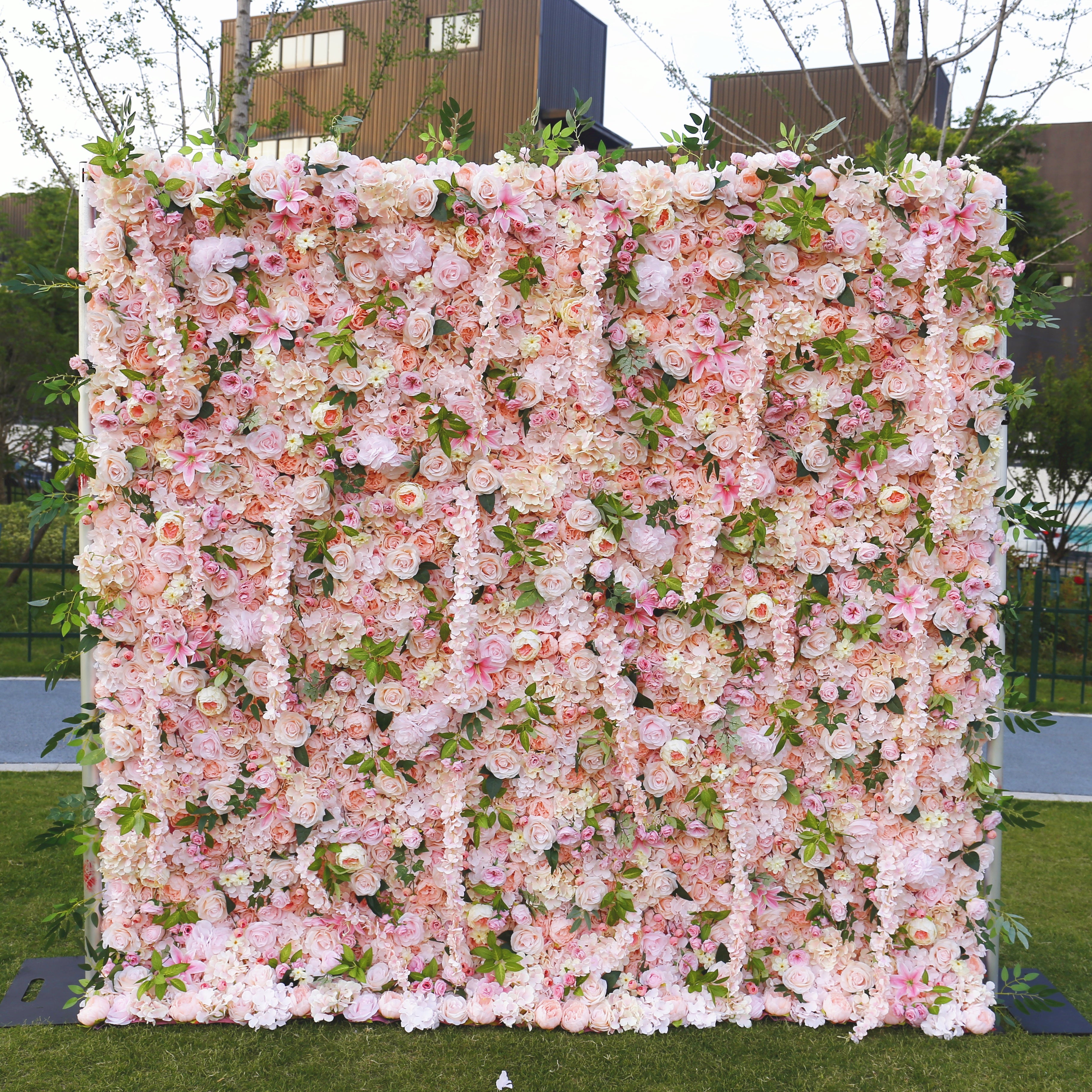 8ft Fabric Blush Pink Mixed Flowers Wedding Backdrop Flower Wall ACFW-062