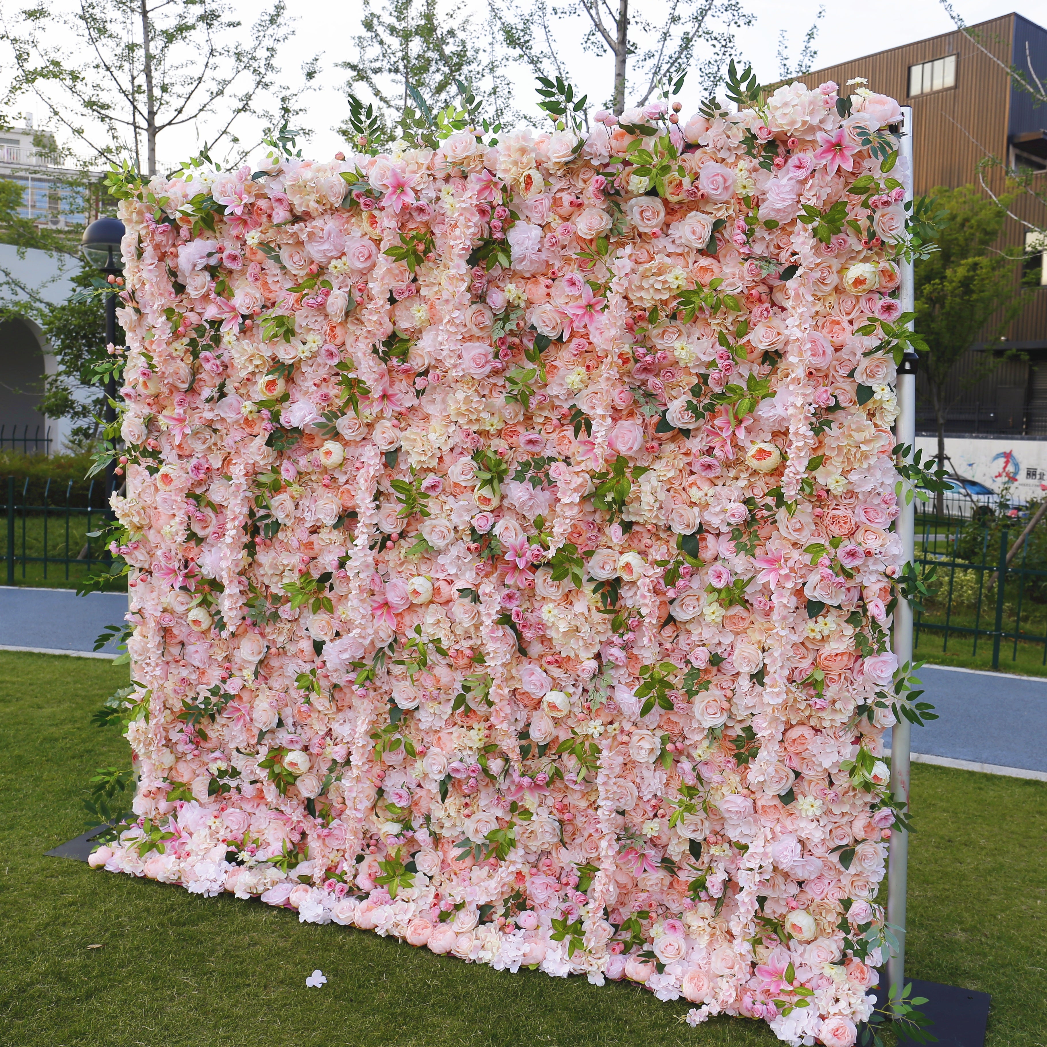 8ft Fabric Blush Pink Mixed Flowers Wedding Backdrop Flower Wall ACFW-062