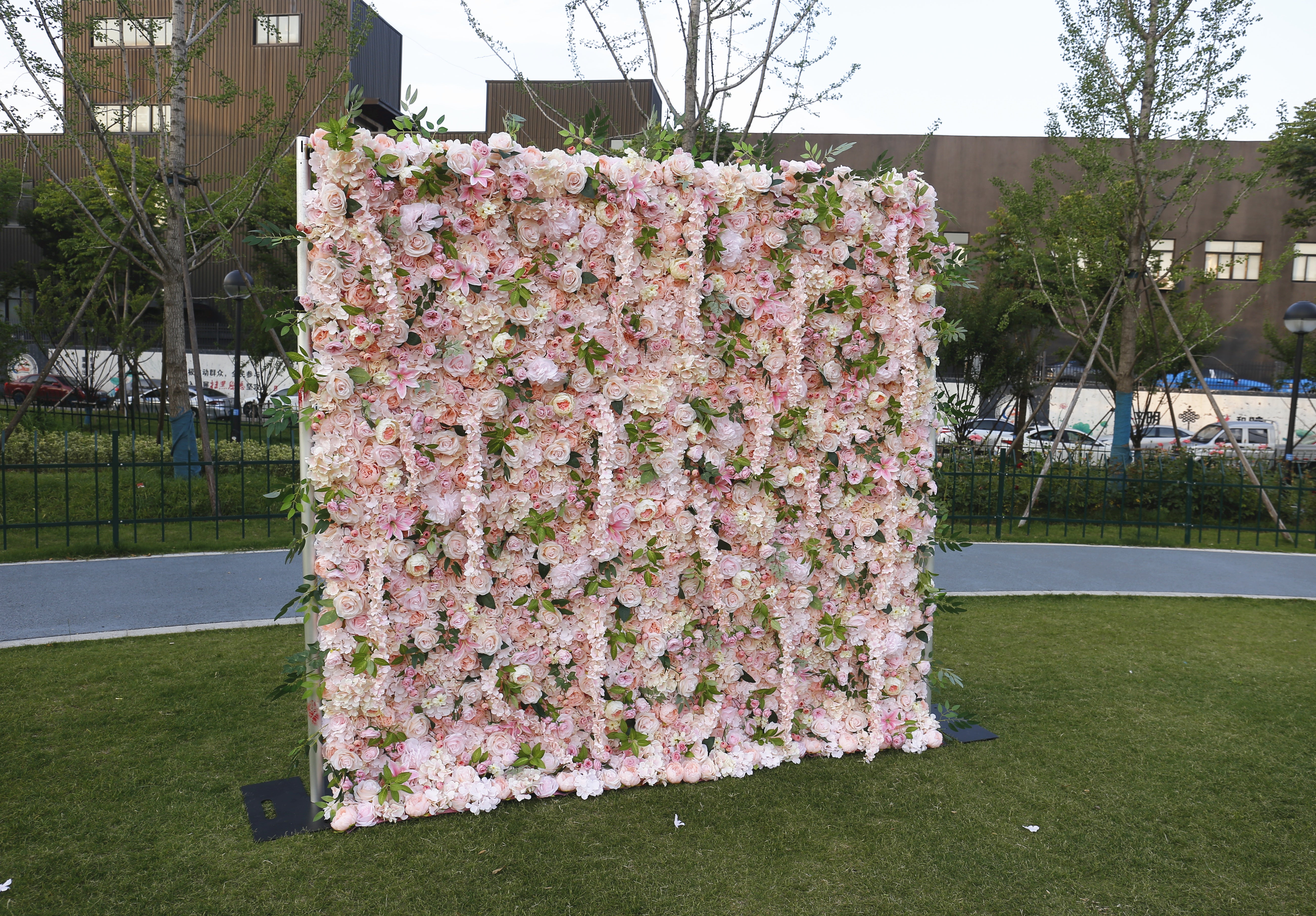 8ft Fabric Blush Pink Mixed Flowers Wedding Backdrop Flower Wall ACFW-062