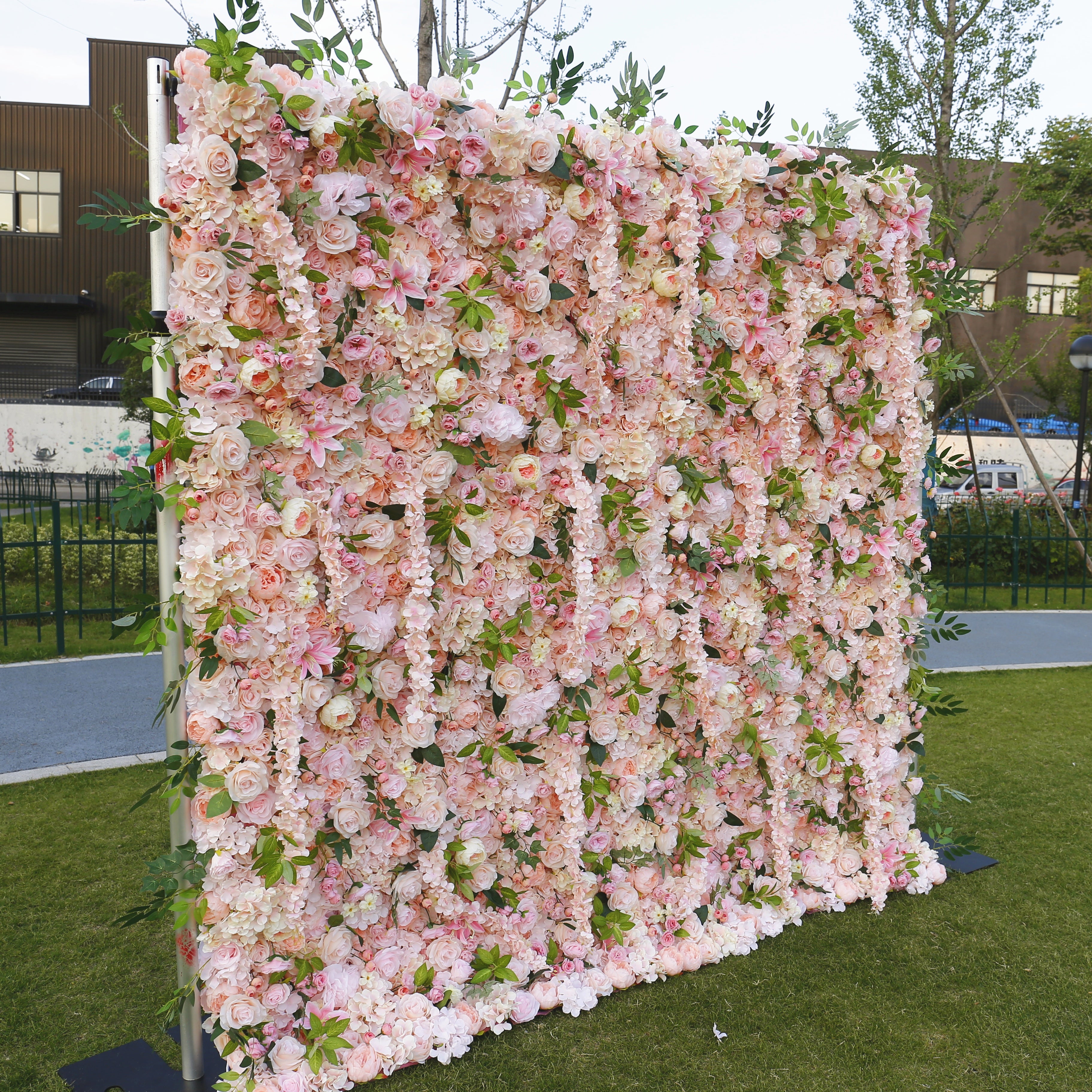 8ft Fabric Blush Pink Mixed Flowers Wedding Backdrop Flower Wall ACFW-062