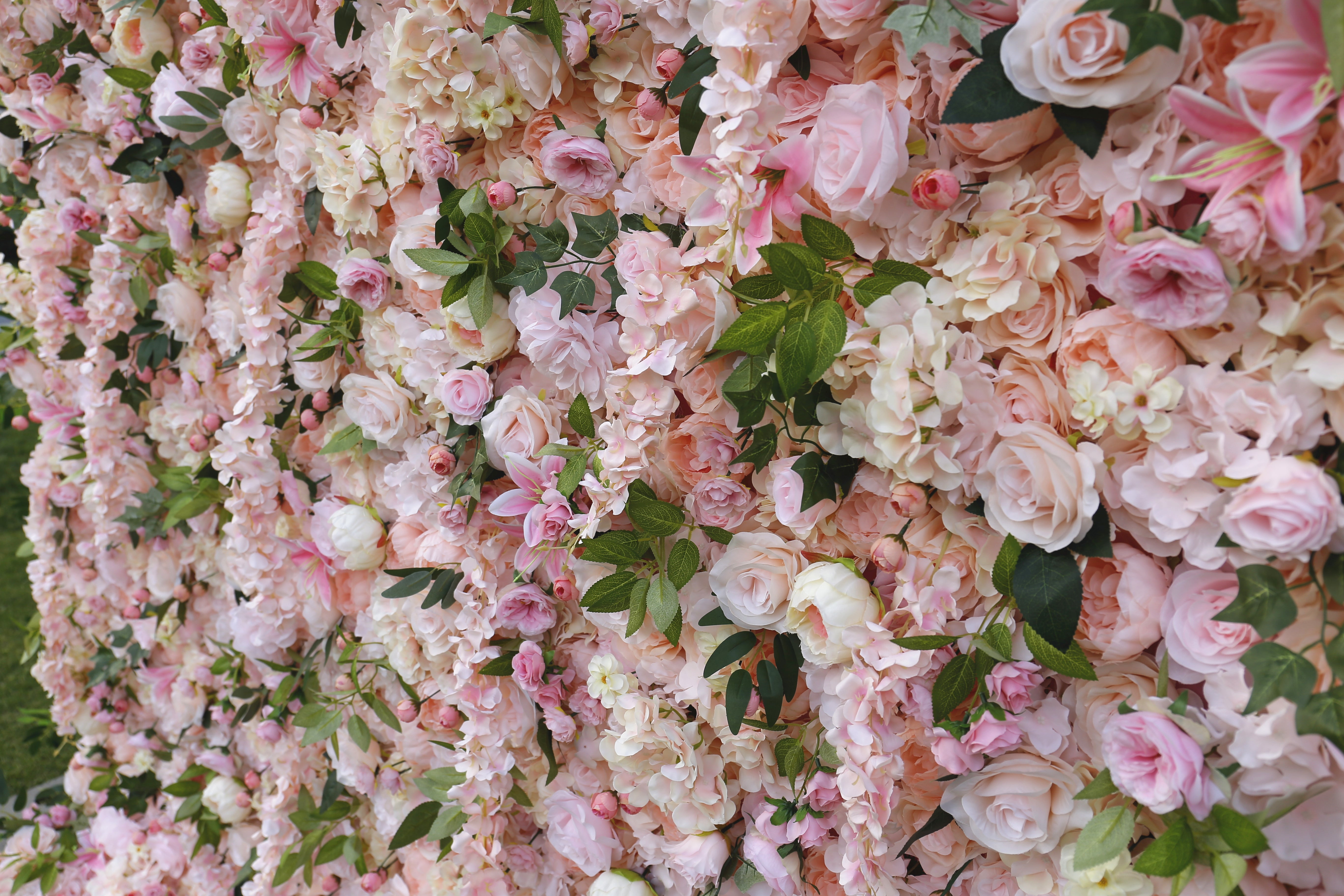 8ft Fabric Blush Pink Mixed Flowers Wedding Backdrop Flower Wall ACFW-062