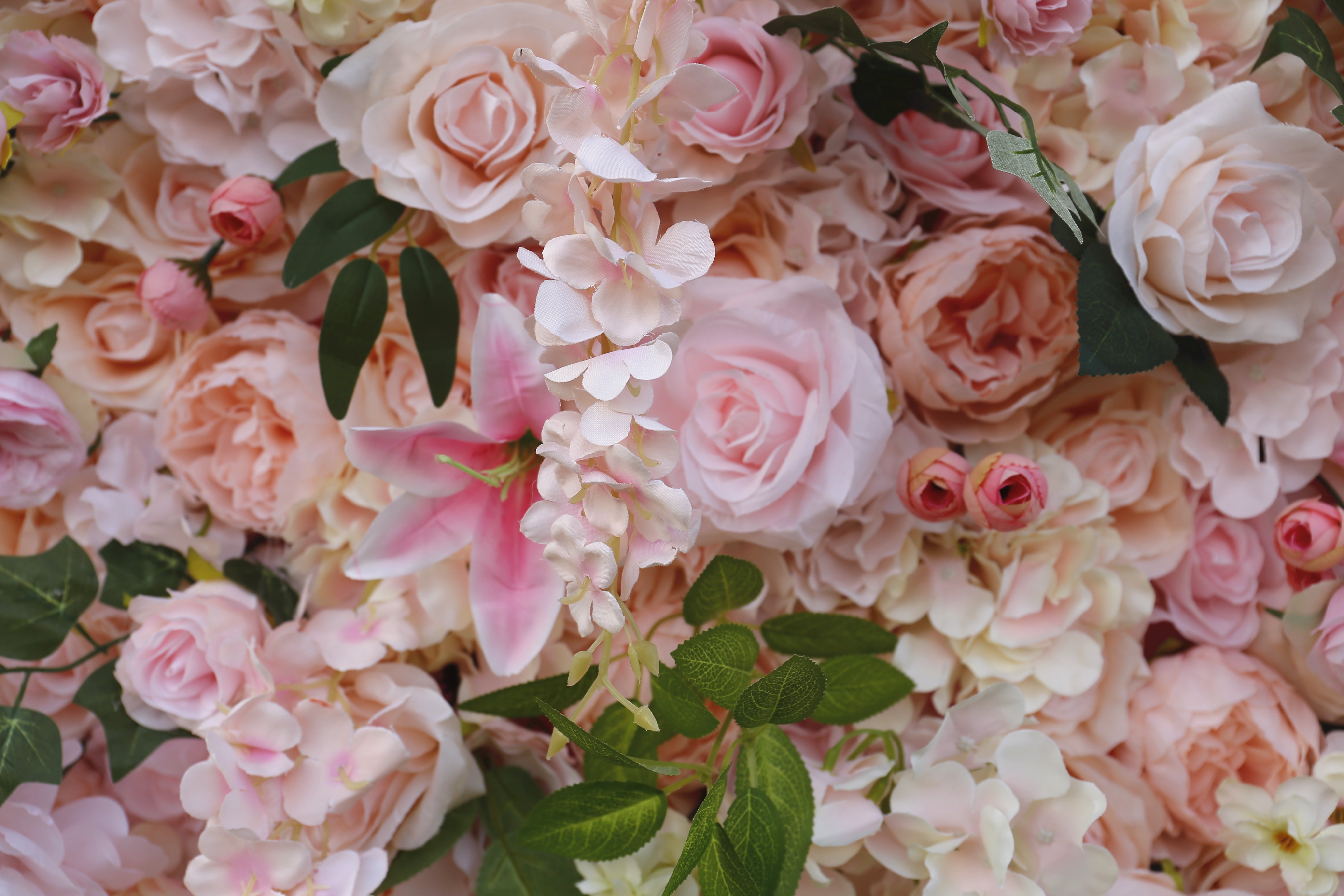 8ft Fabric Blush Pink Mixed Flowers Wedding Backdrop Flower Wall ACFW-062