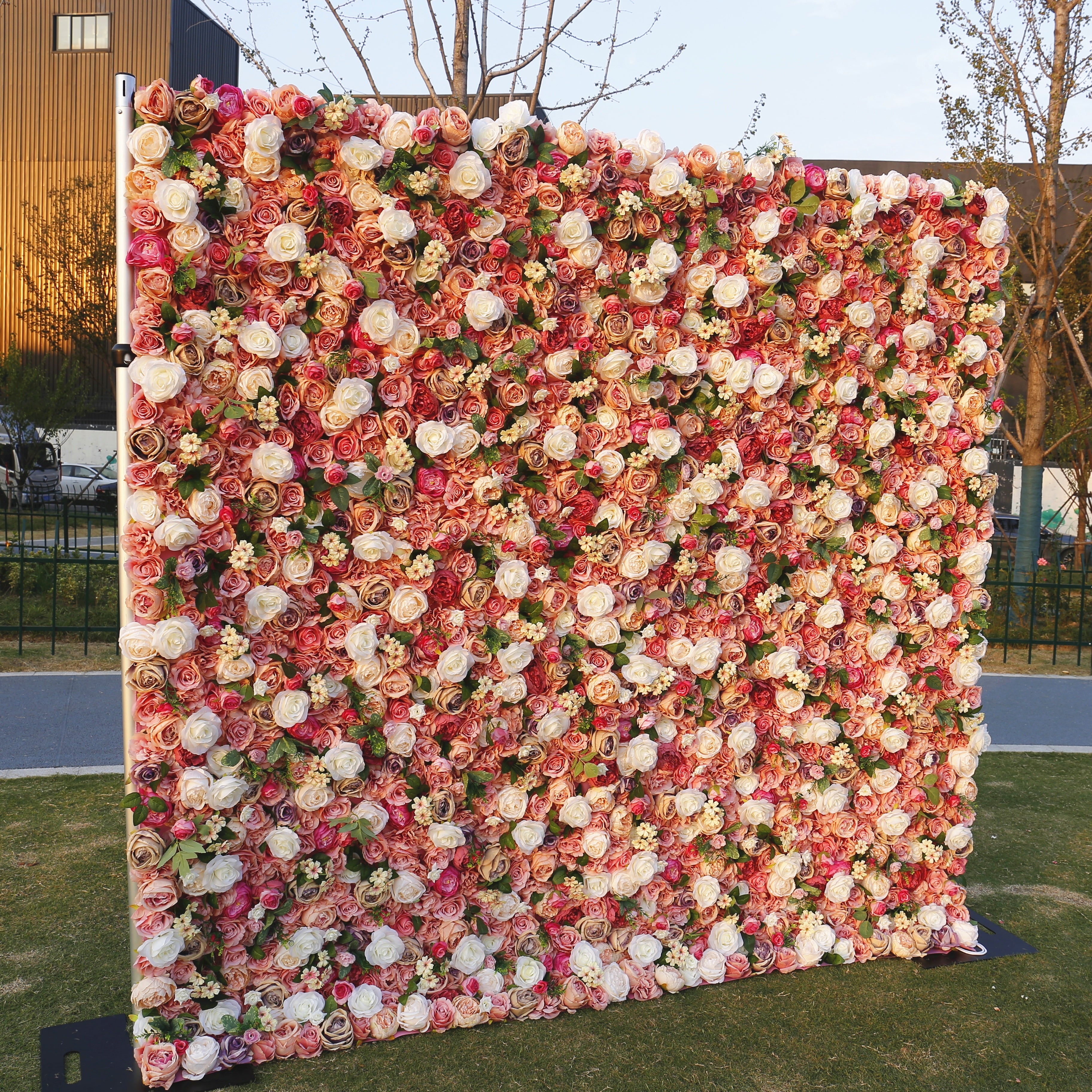 5D Warm Colored Silk Roses Artificial Roll Up Curtain Flower Wall ACFW-065