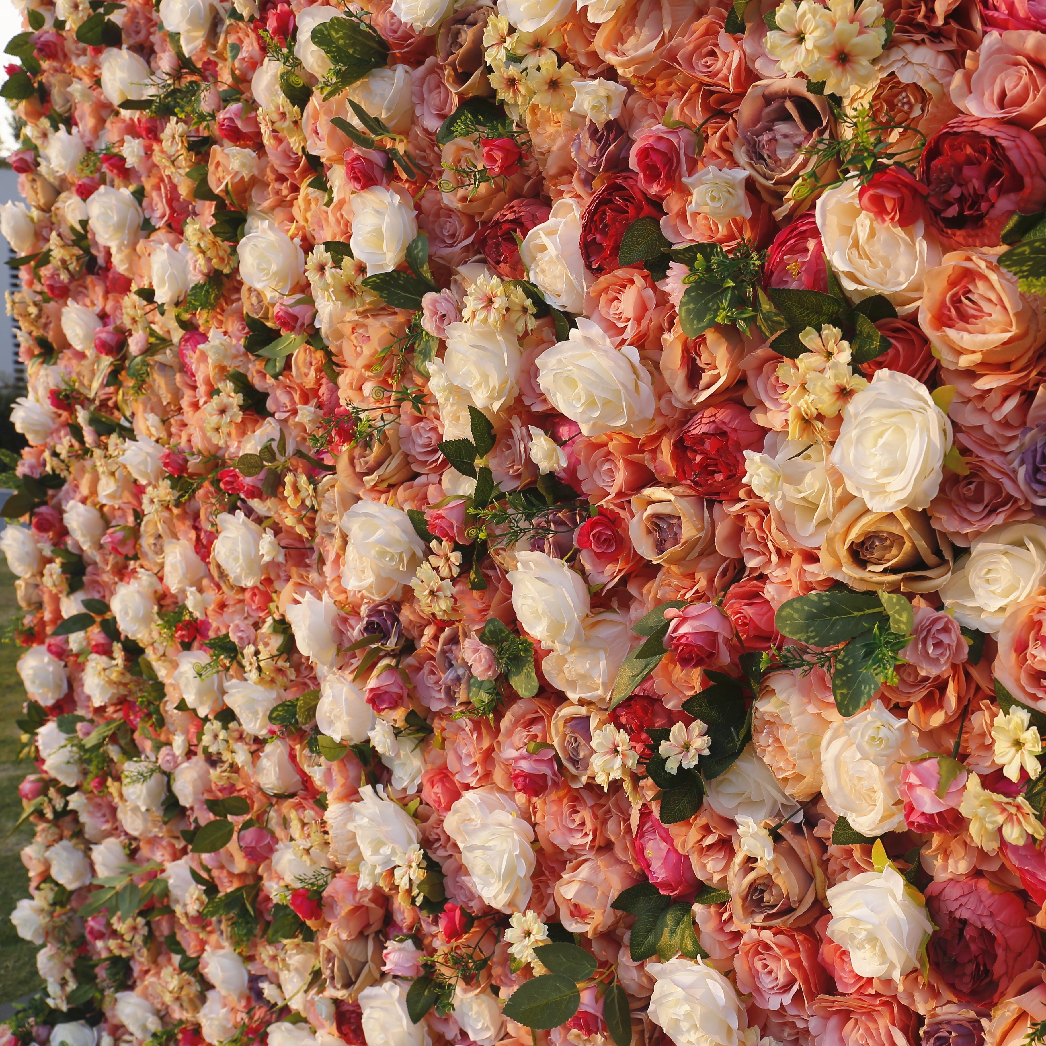 5D Warm Colored Silk Roses Artificial Roll Up Curtain Flower Wall ACFW-065