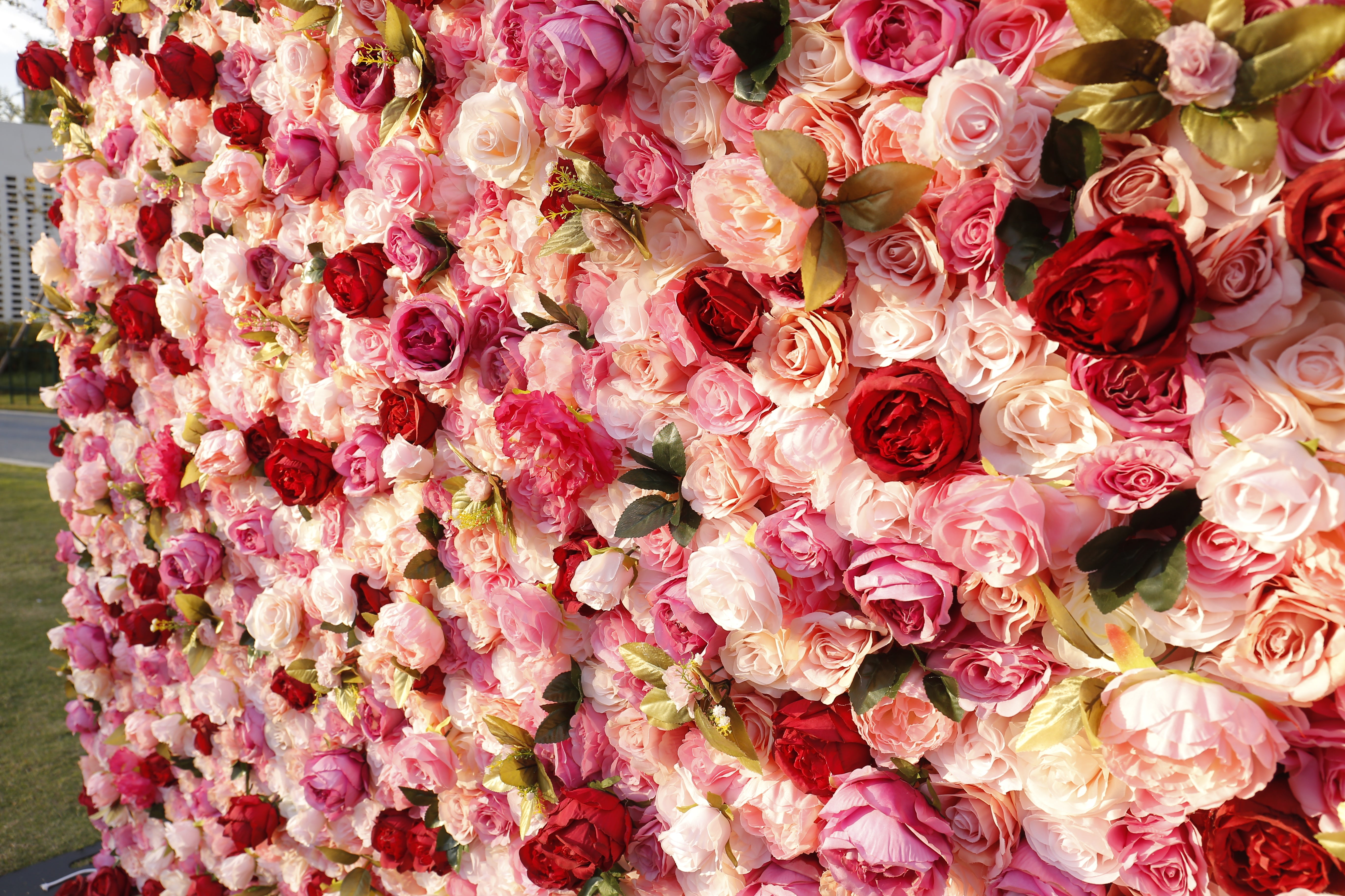 Pink Red Roses Simulated 5D Cloth Roll Up Wedding Flower Wall ACFW-068