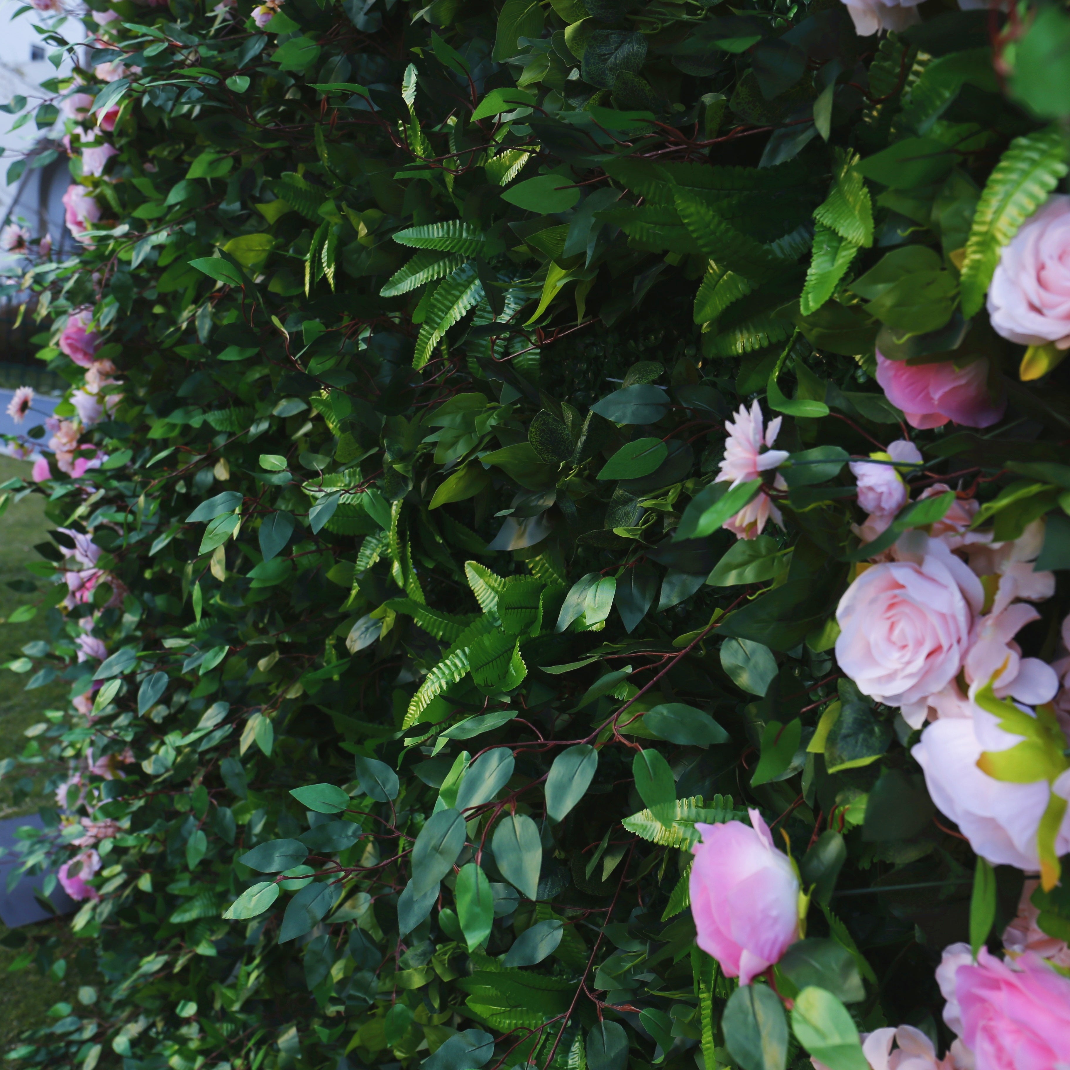 Pink Roses With Greenery Roll Up Curtain Artificial Flower Wall ACFW-072