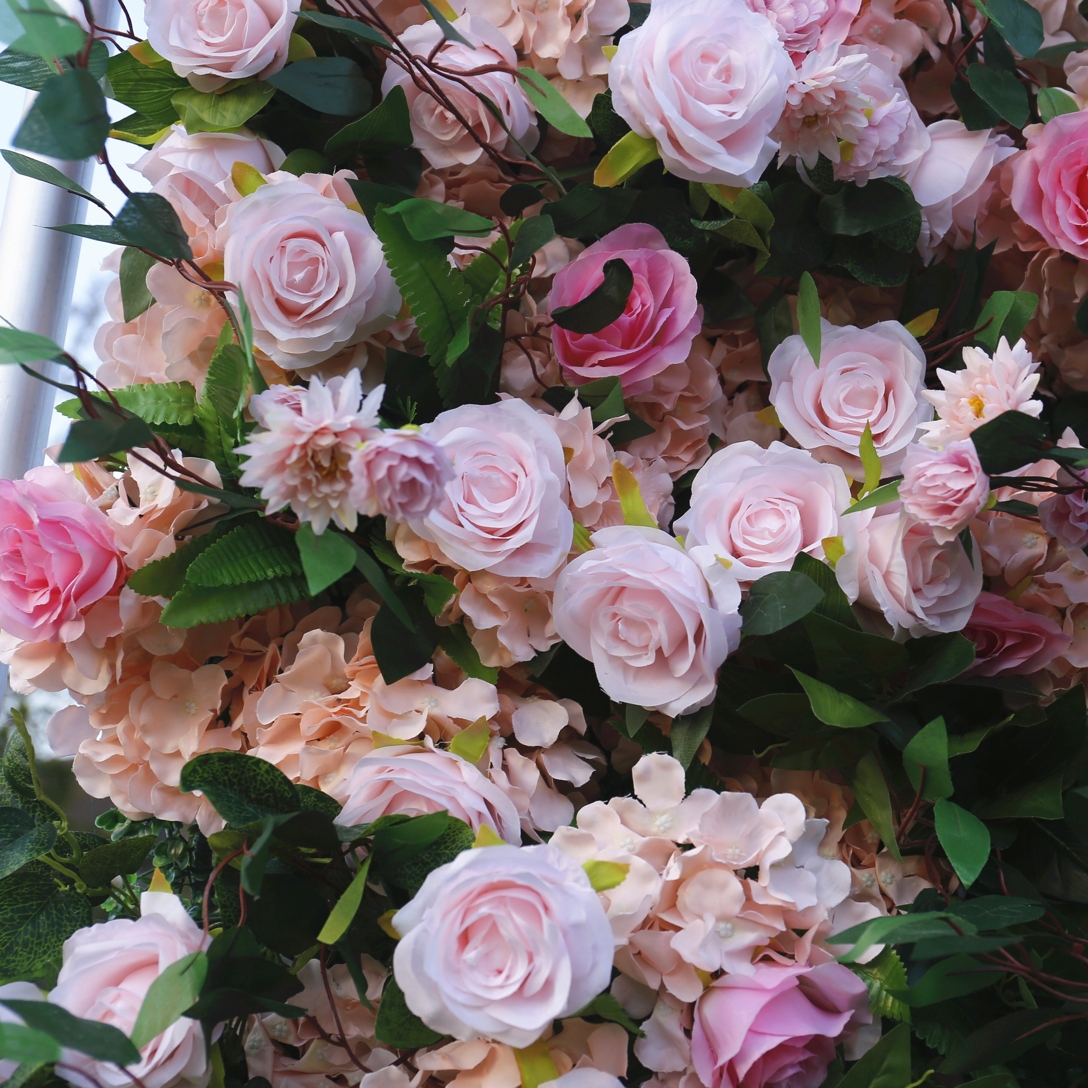 Pink Roses With Greenery Roll Up Curtain Artificial Flower Wall ACFW-072