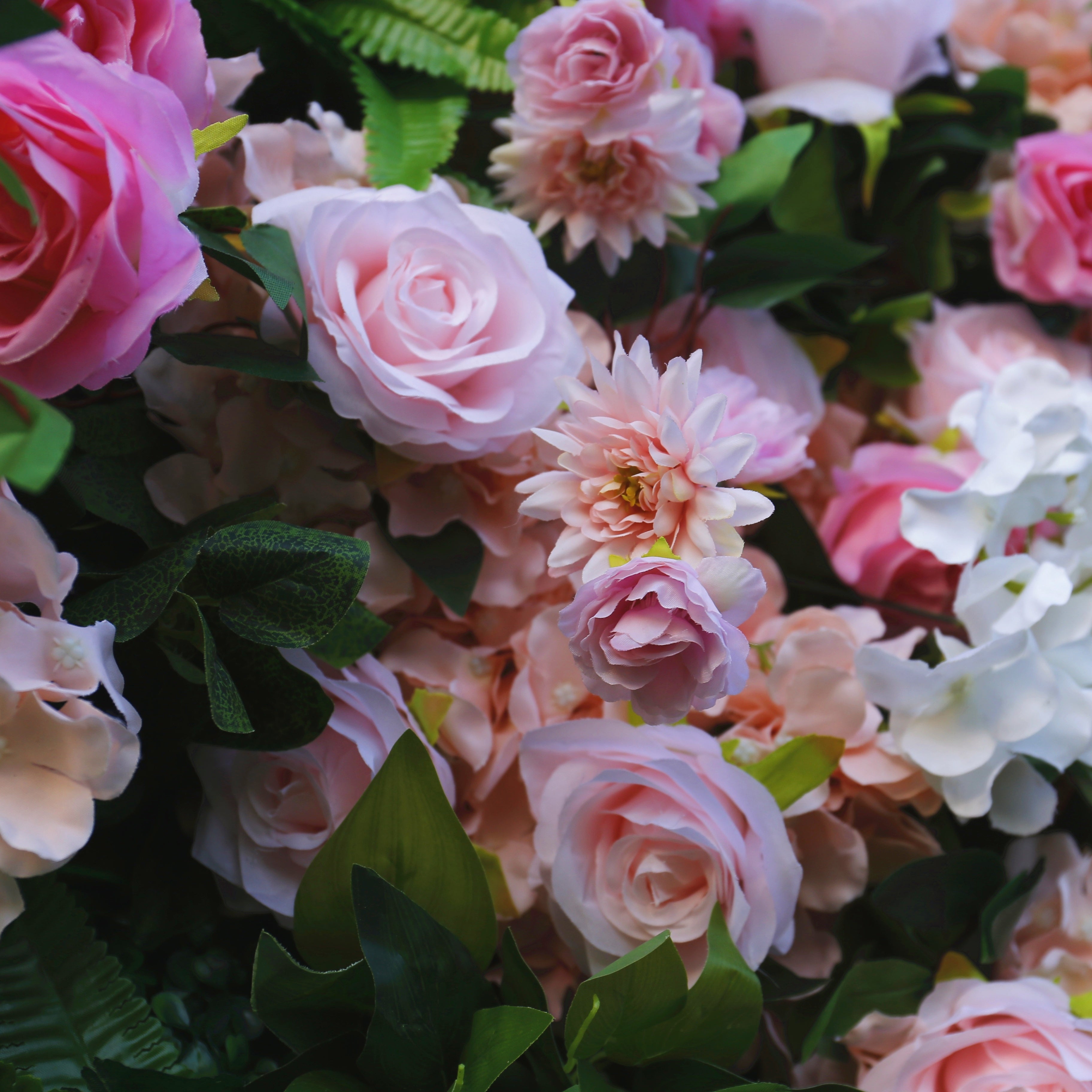 Pink Roses With Greenery Roll Up Curtain Artificial Flower Wall ACFW-072