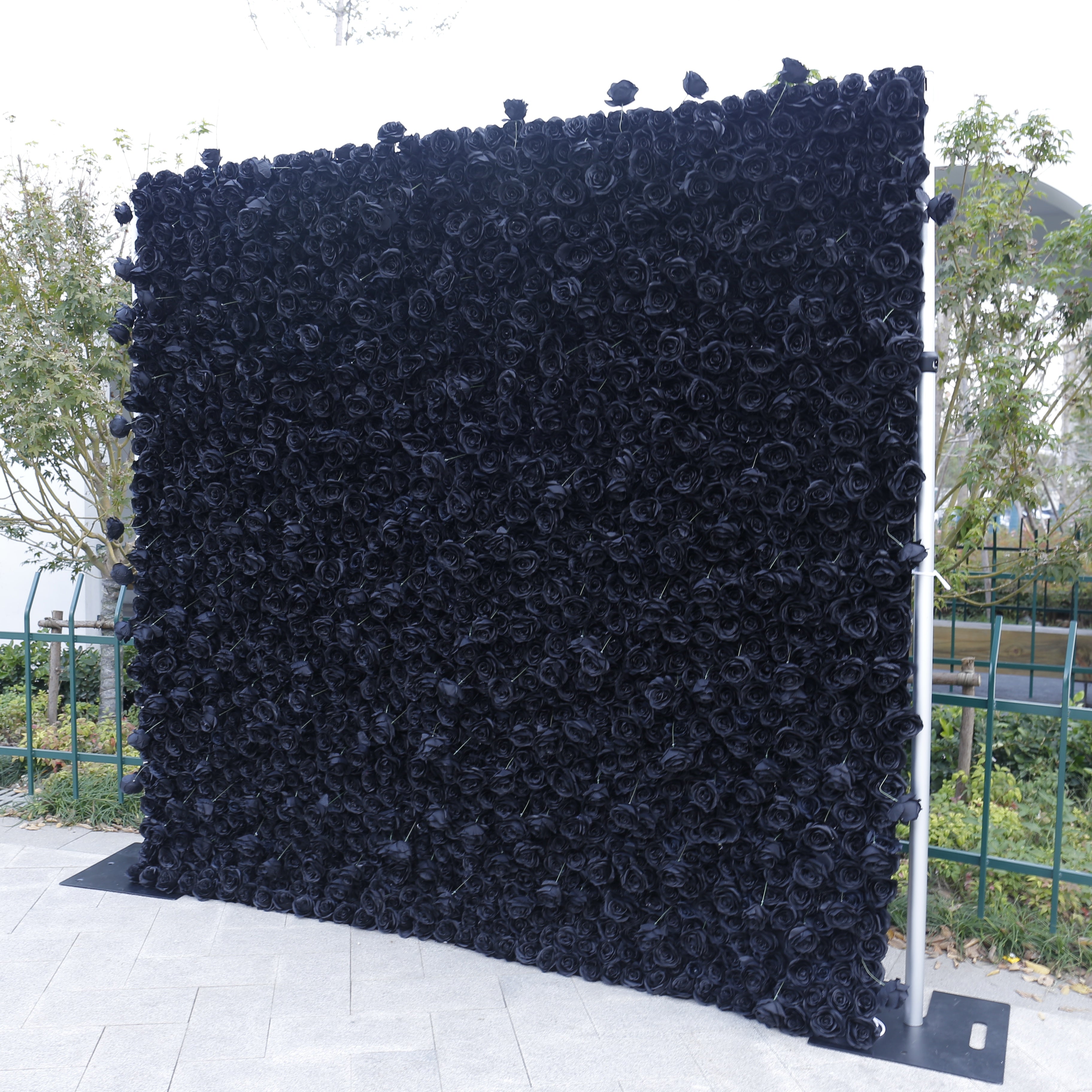 Fabric Black Rose Artificial Flower Wall Backdrop Party Decor ACFW-073