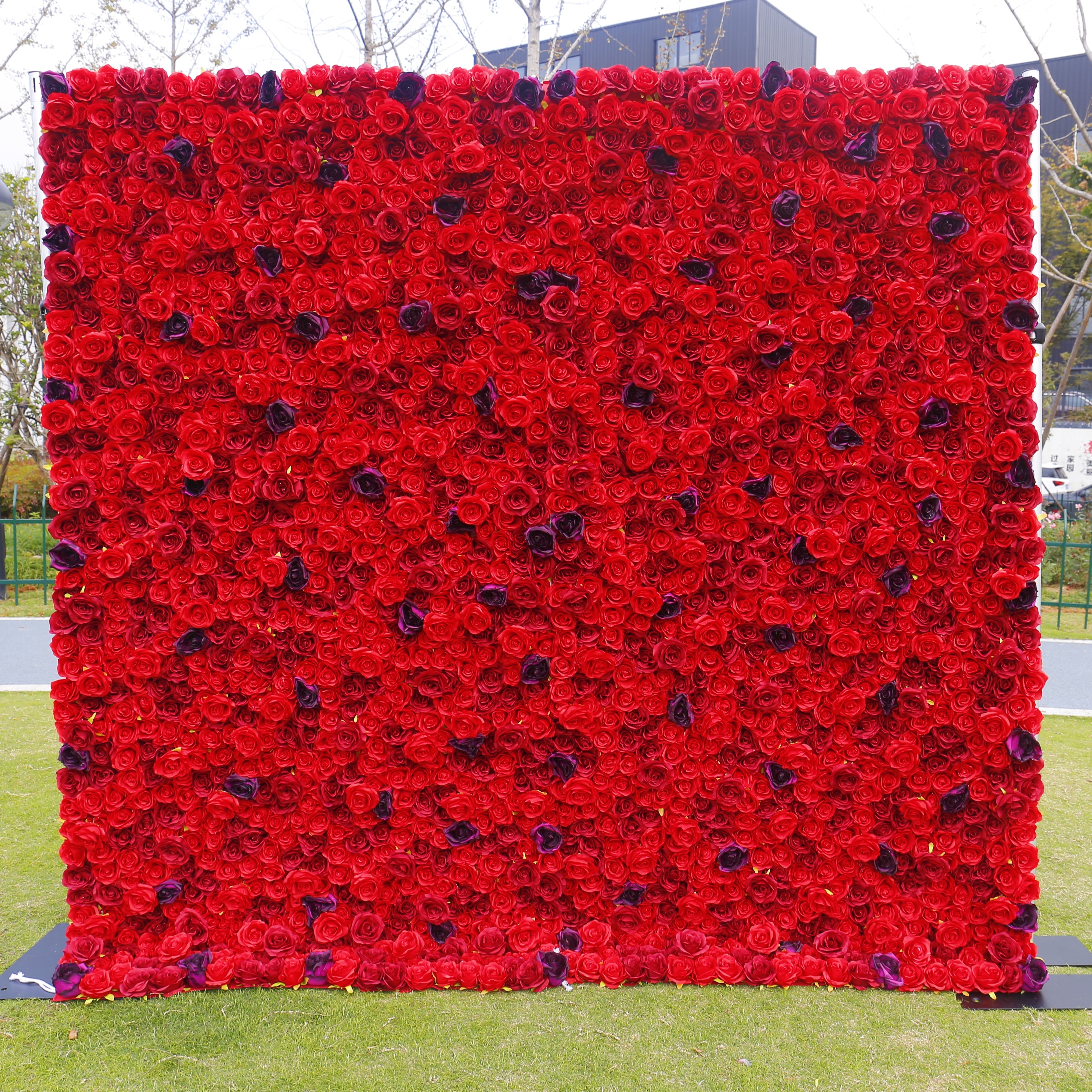 5D Full Red Fabric Rose Wedding Artificial Roll up Flower Wall ACFW-084
