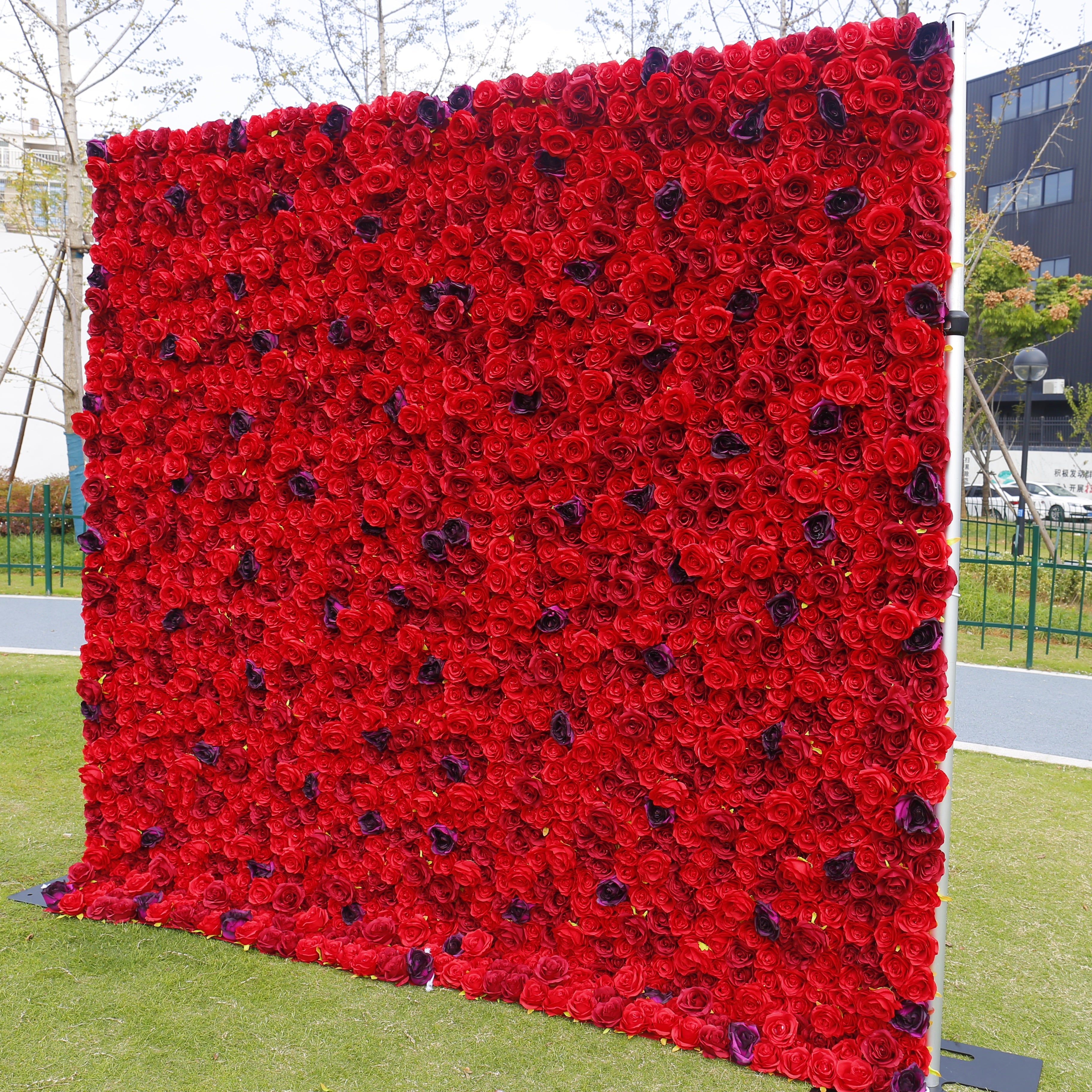 5D Full Red Fabric Rose Wedding Artificial Roll up Flower Wall ACFW-084