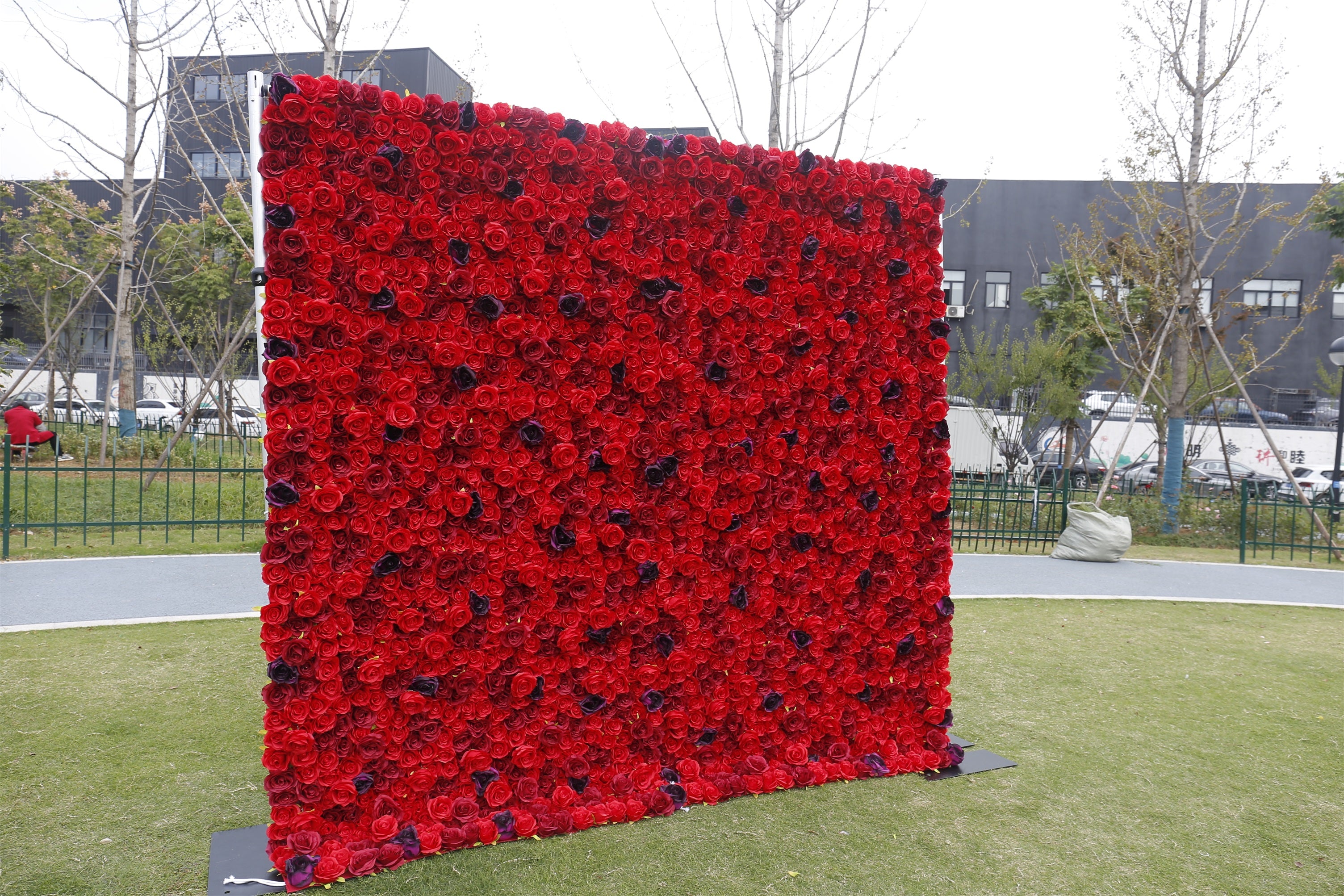 3D Full Red Rose Artificial Roll up Flower Wall Wedding Deocr ACFW-084