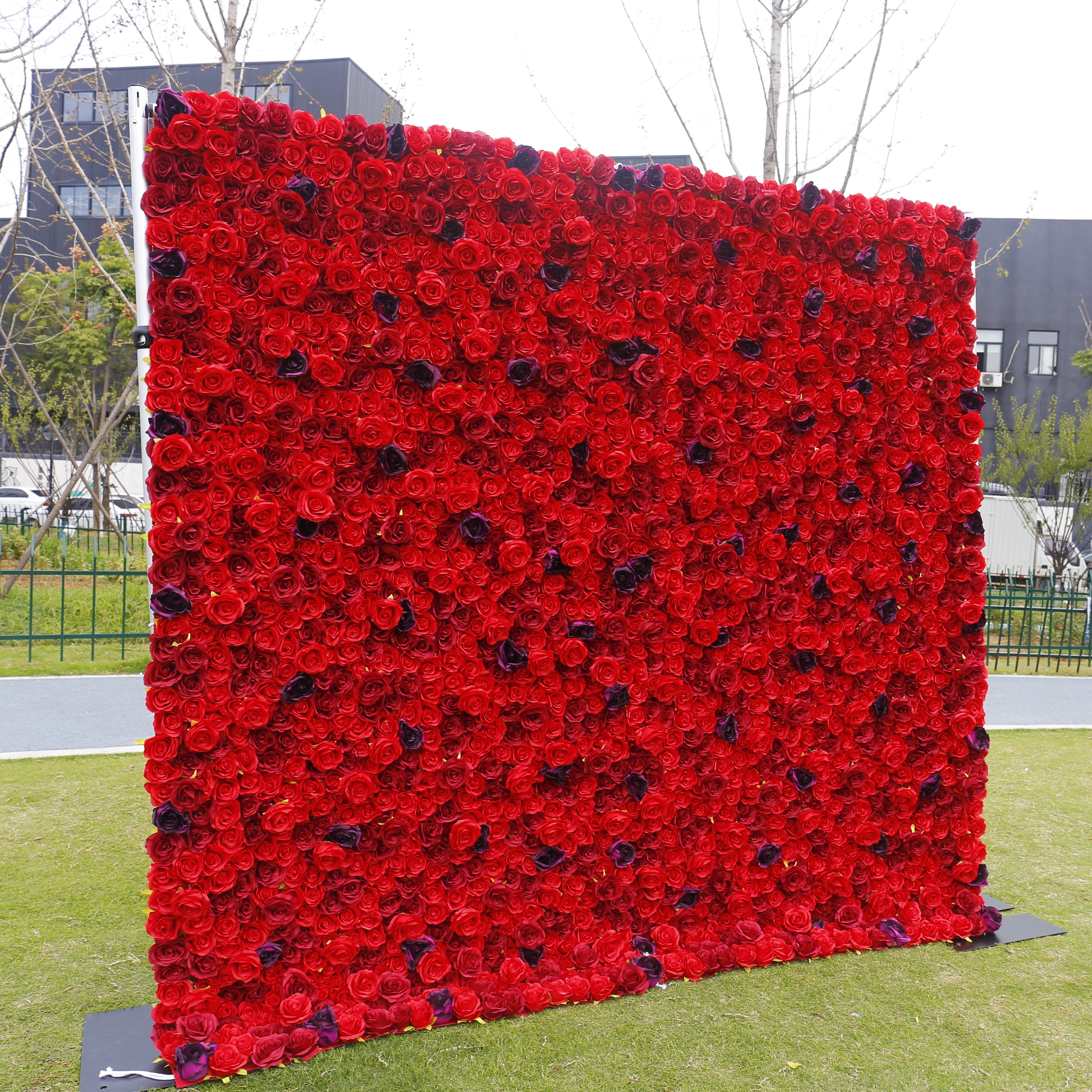 5D Full Red Fabric Rose Wedding Artificial Roll up Flower Wall ACFW-084
