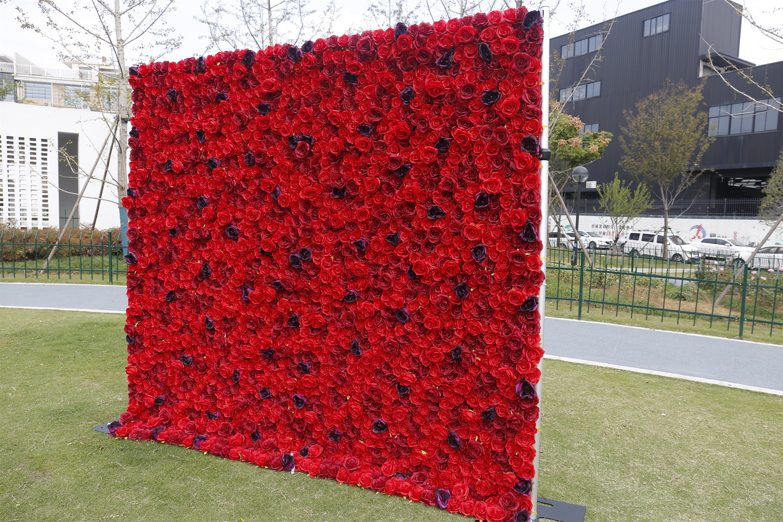 3D Full Red Rose Artificial Roll up Flower Wall Wedding Deocr ACFW-084