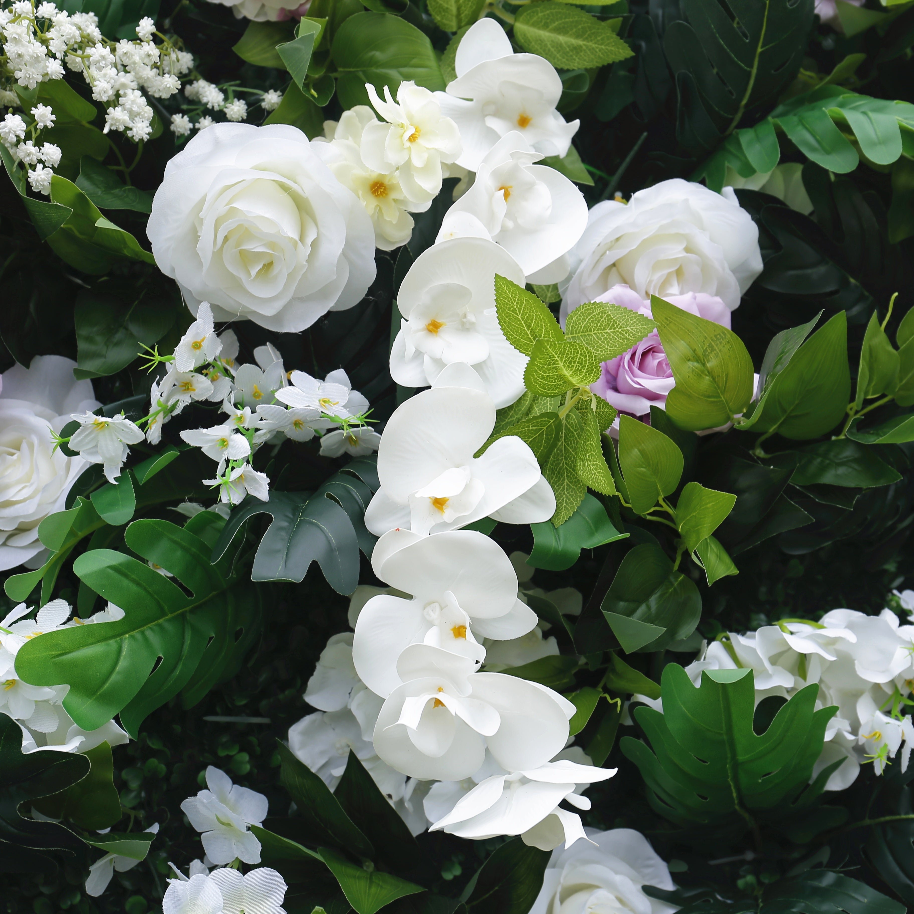 Pink White Rose with Greenery Fabric Roll Up Flower Wall ACFW-076