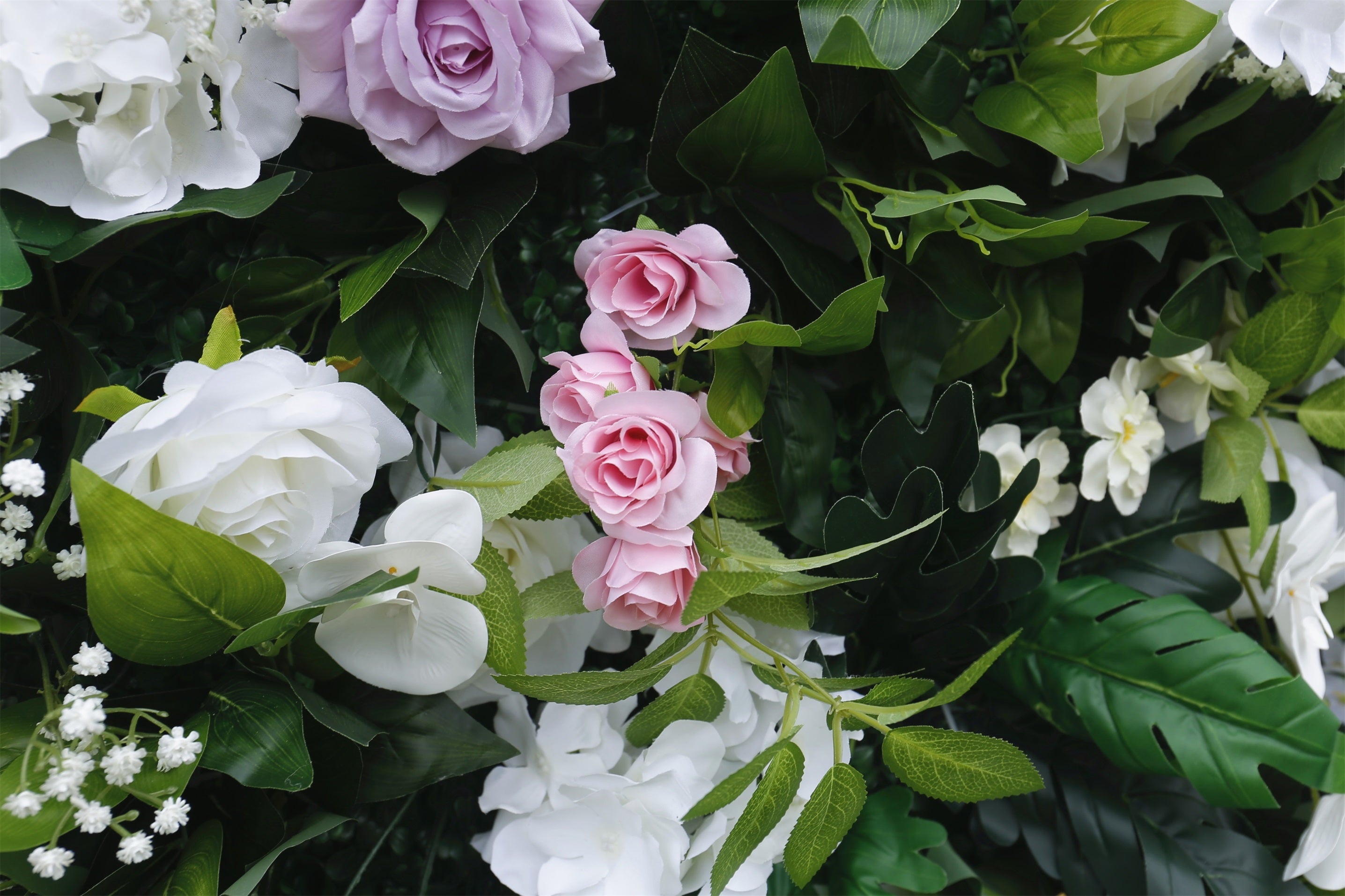 Pink White Rose with Greenery Fabric Roll Up Flower Wall ACFW-076