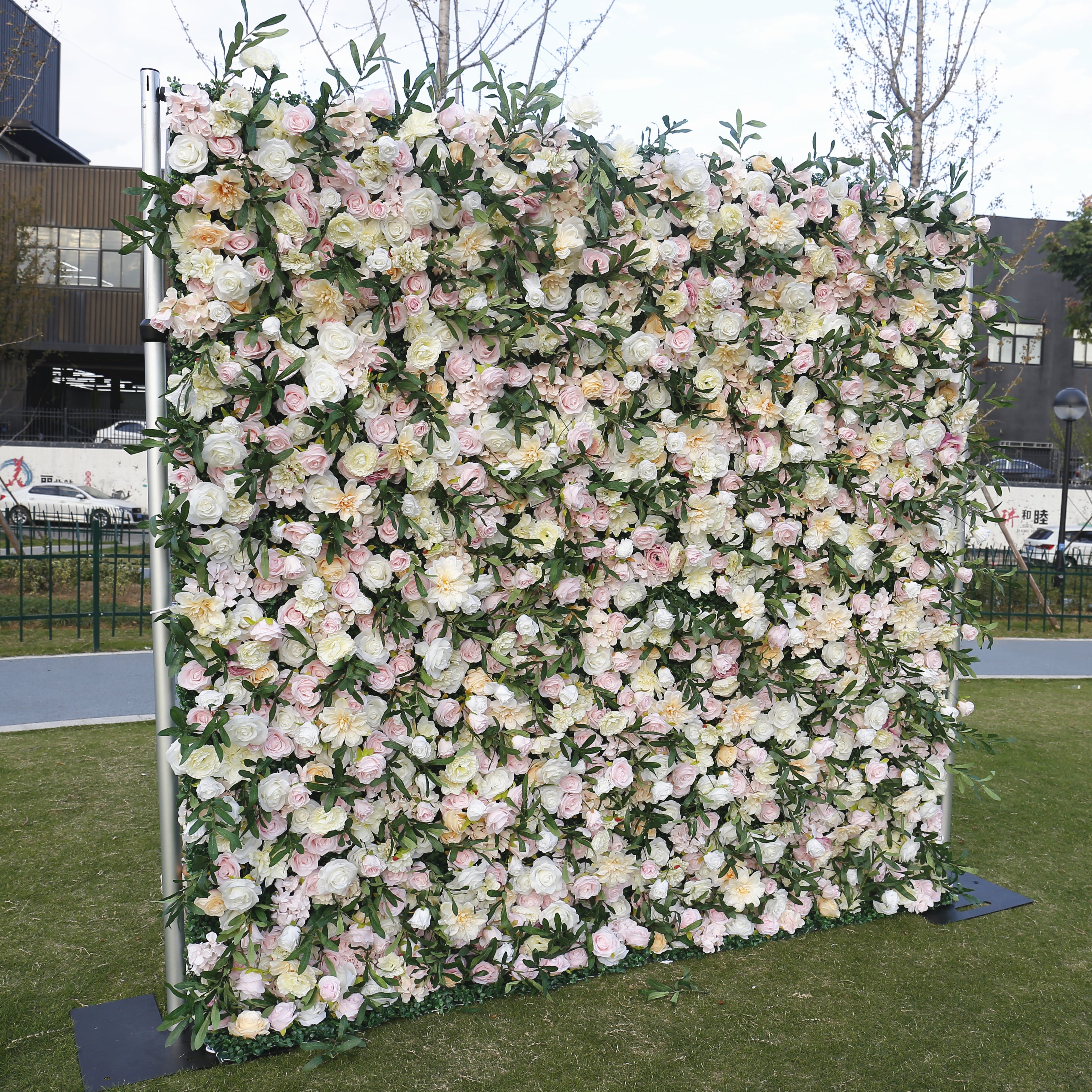 Green Leaves Pink Rose Fabric Cloth Wedding Backdrop Flower Wall ACFW-082