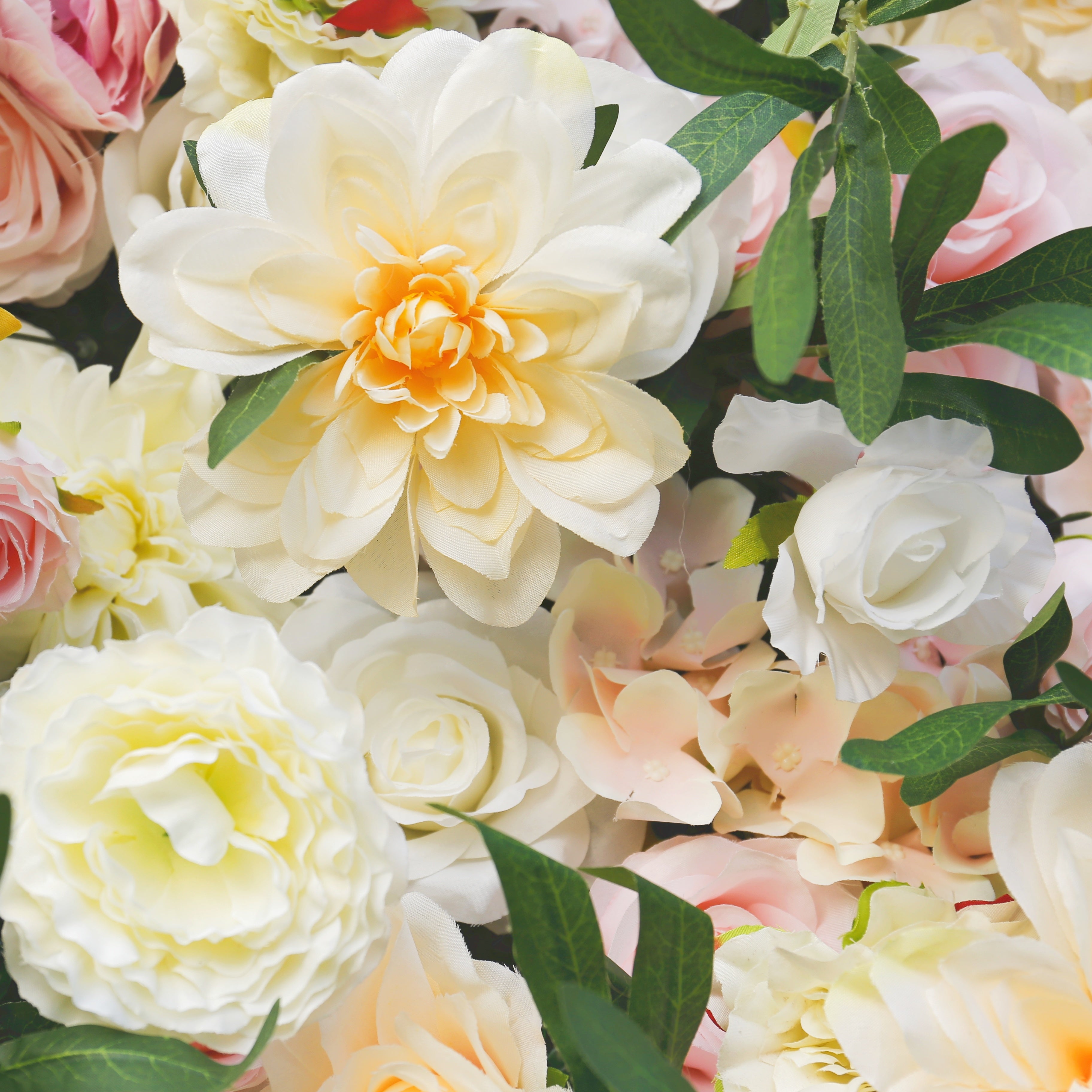 Green Leaves with Pink Rose Fabric Wedding Backdrop Flower Wall ACFW-082