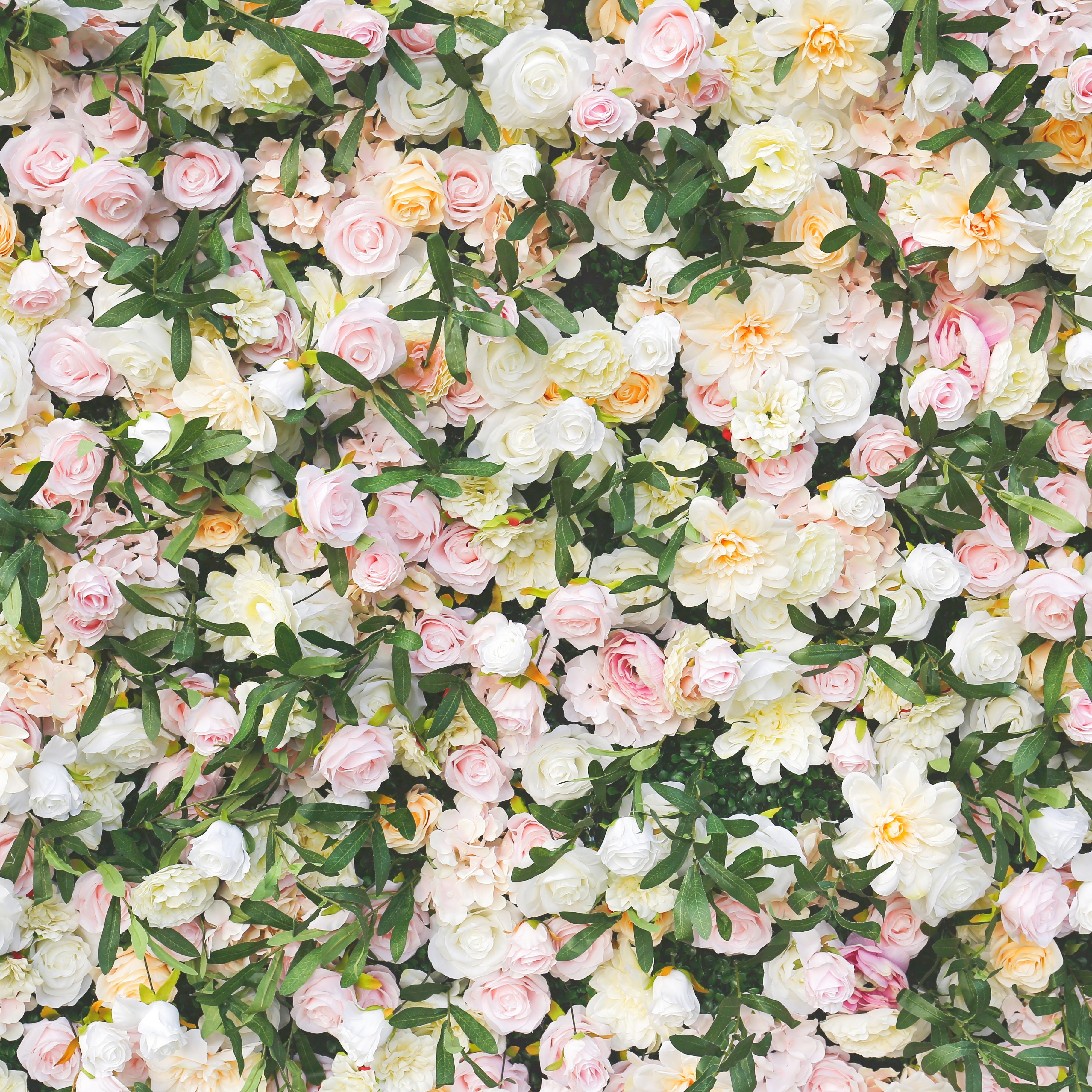 Green Leaves with Pink Rose Fabric Wedding Backdrop Flower Wall ACFW-082