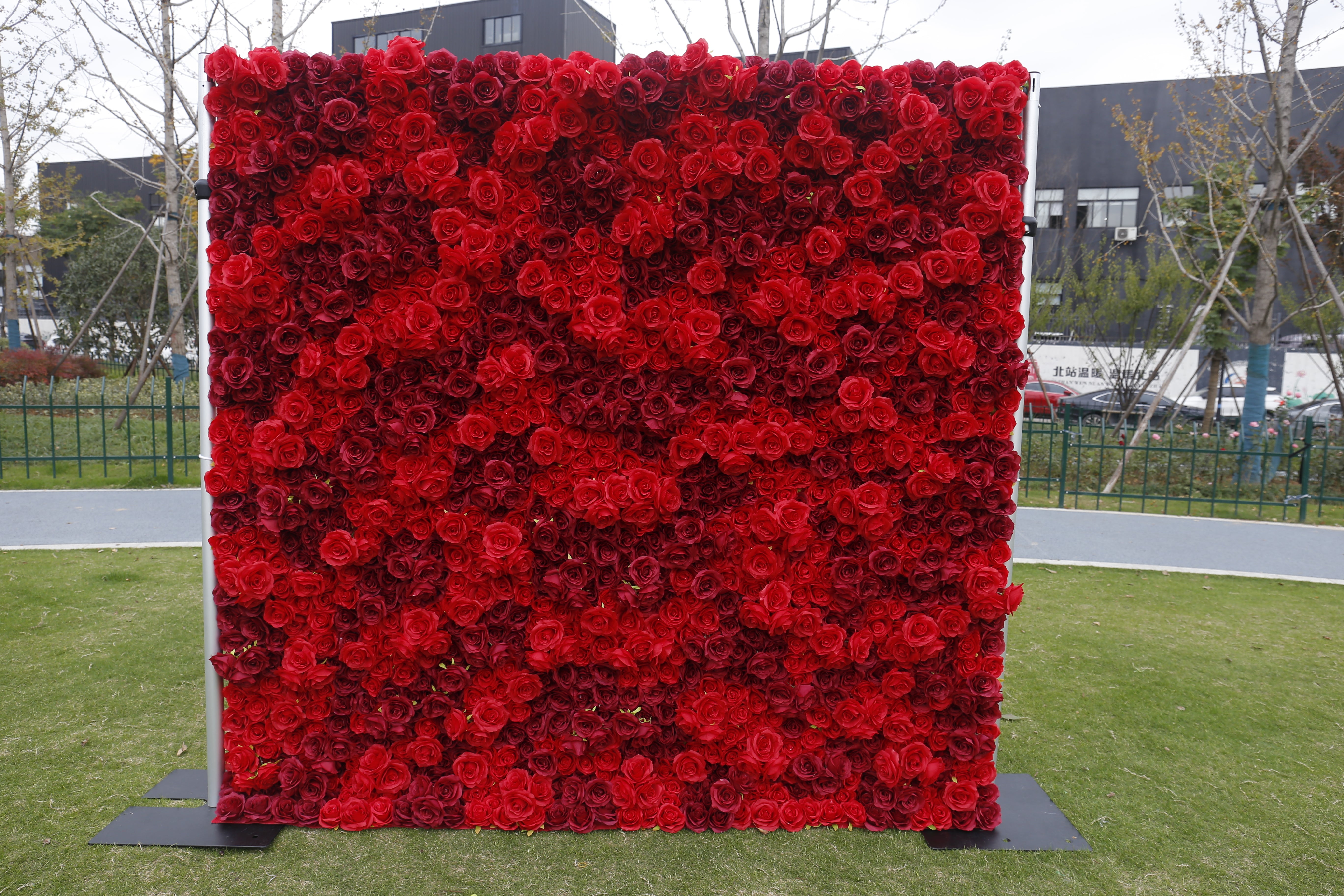 3D Full Red Rose Artificial Roll up Flower Wall Wedding Deocr ACFW-084