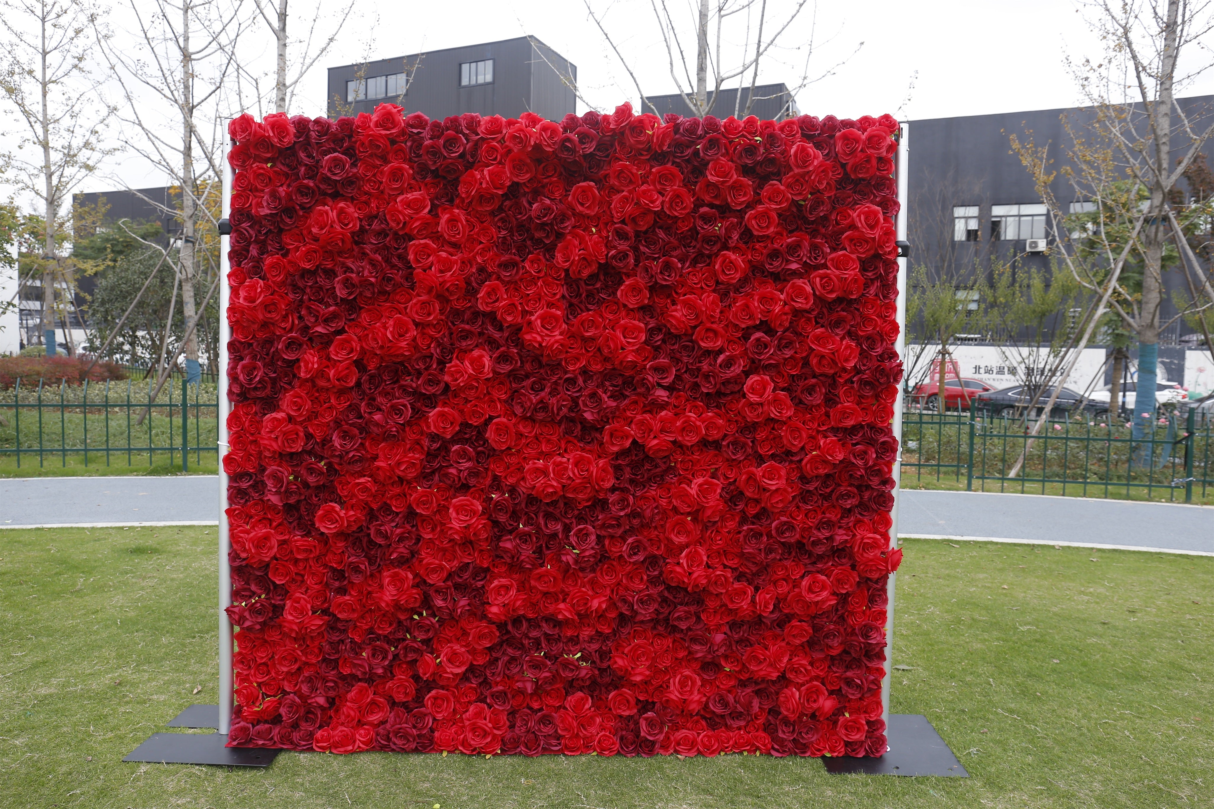 3D Full Red Rose Artificial Roll up Flower Wall Wedding Deocr ACFW-084