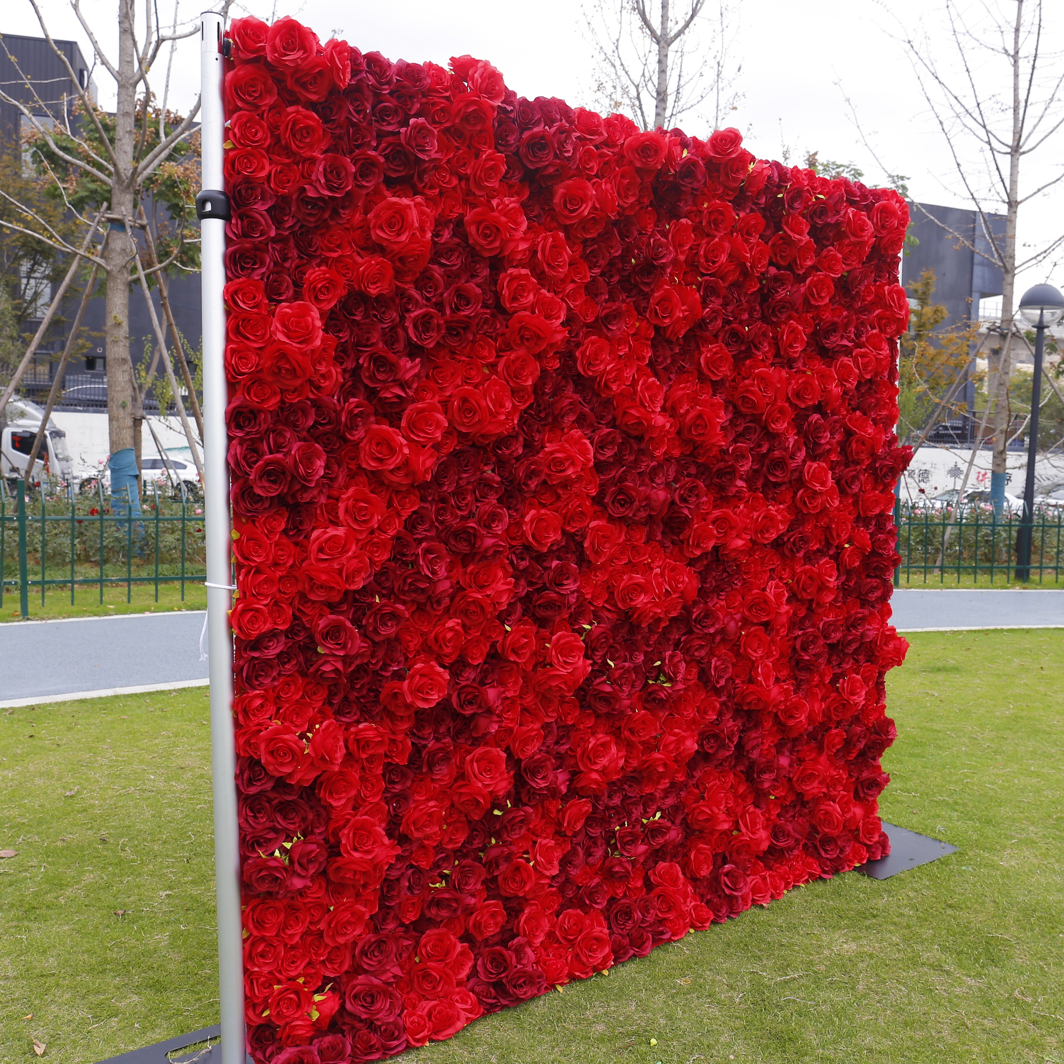 5D Full Red Fabric Rose Wedding Artificial Roll up Flower Wall ACFW-084
