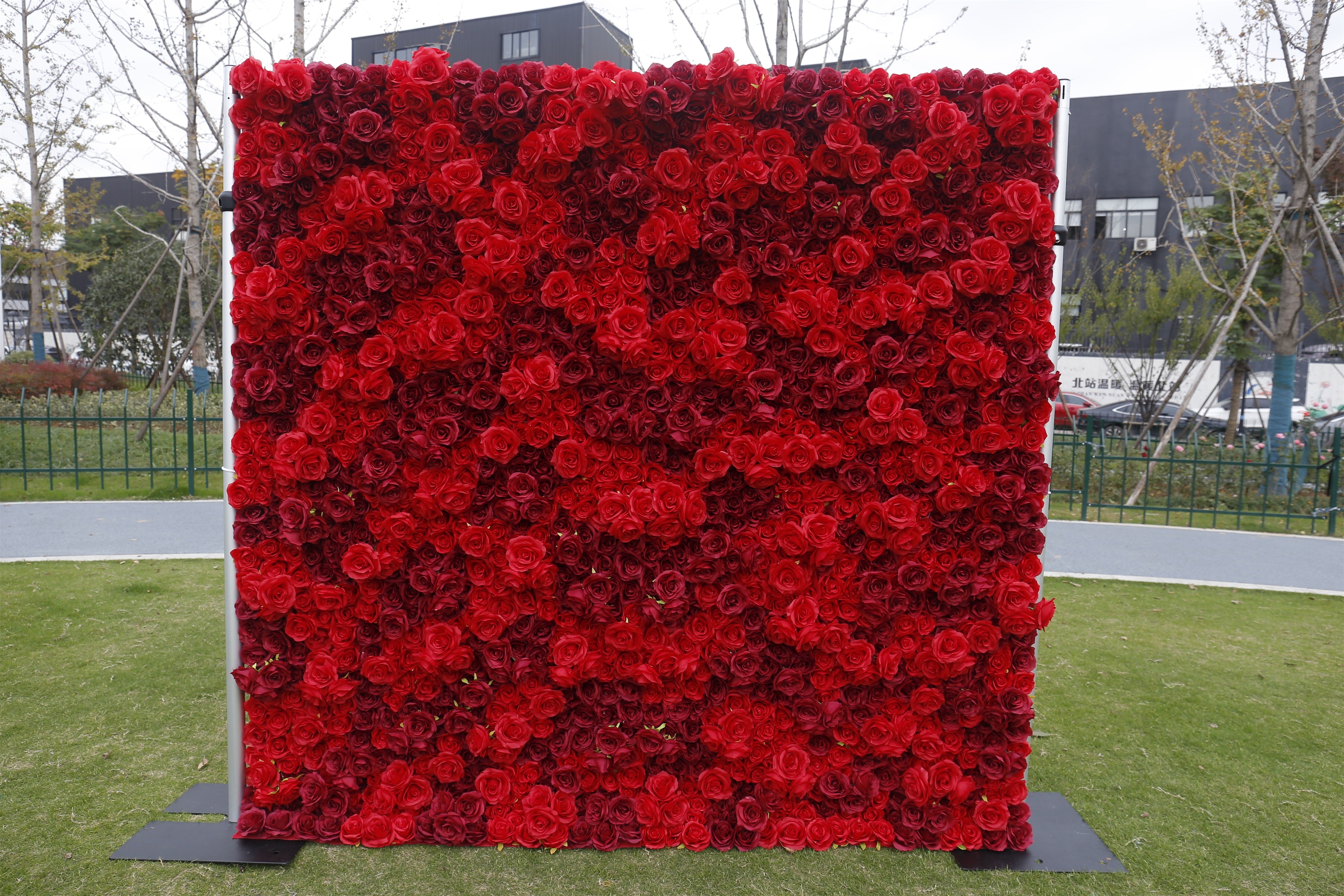 3D Full Red Rose Artificial Roll up Flower Wall Wedding Deocr ACFW-084