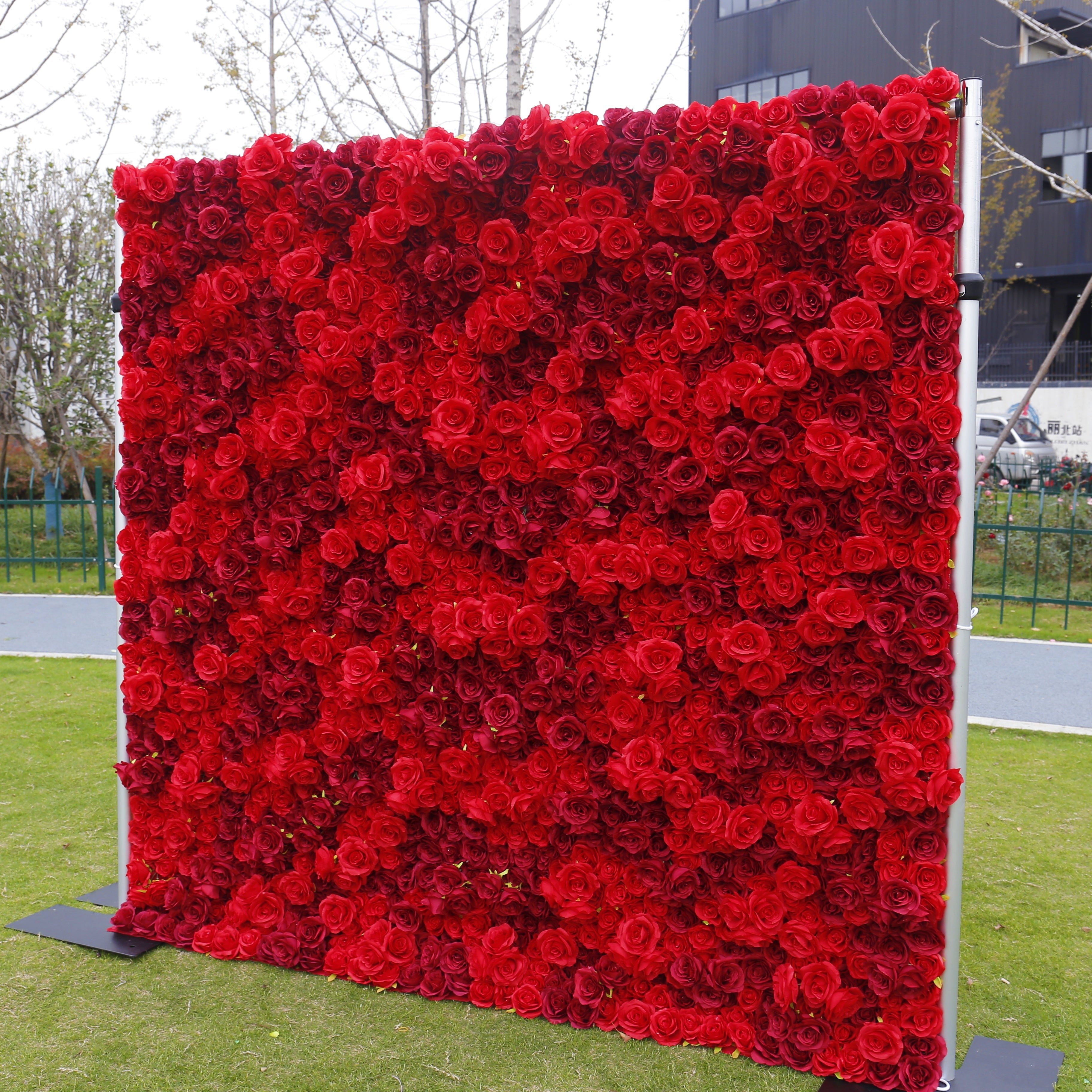 5D Full Red Fabric Rose Wedding Artificial Roll up Flower Wall ACFW-084