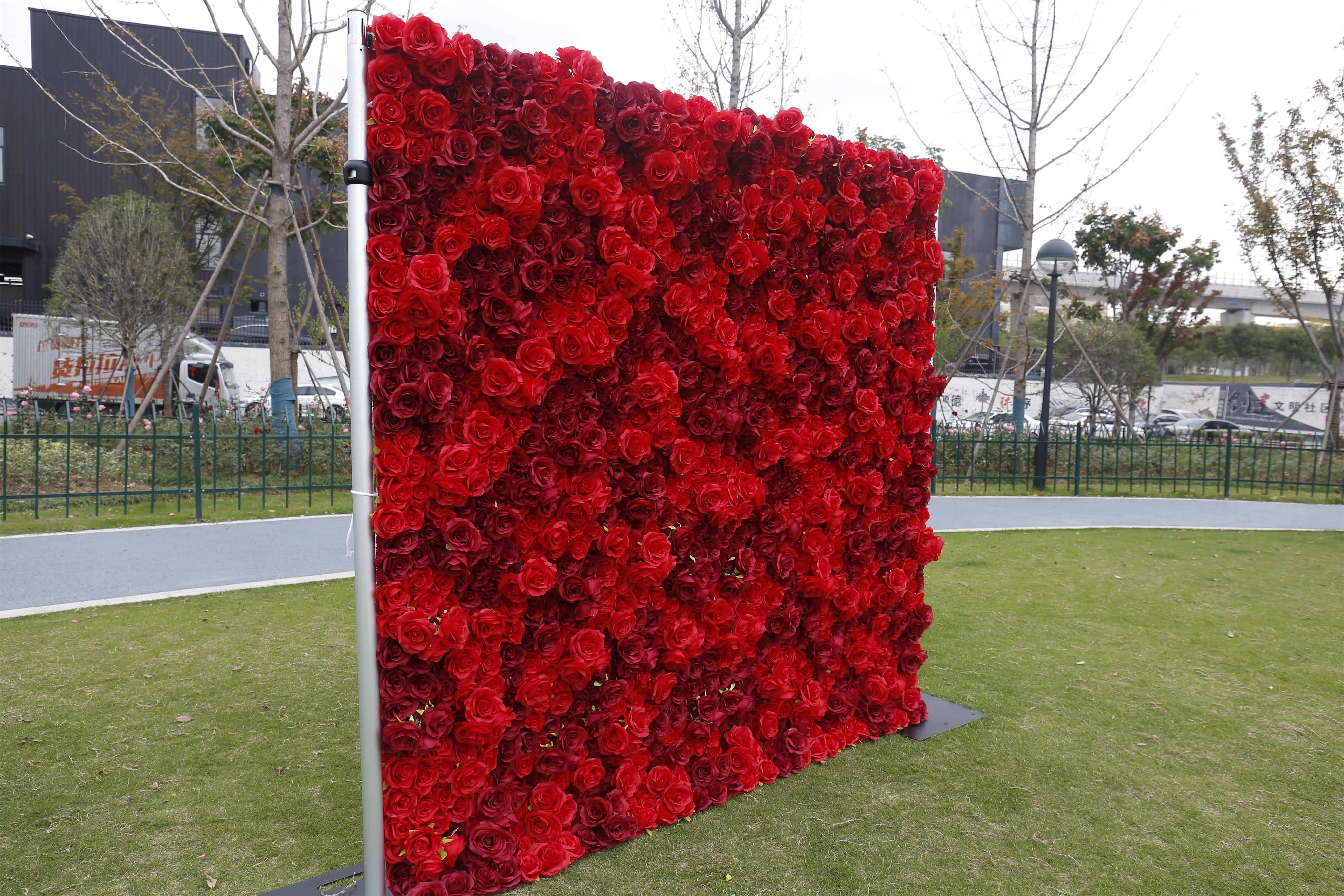 3D Full Red Rose Artificial Roll up Flower Wall Wedding Deocr ACFW-084