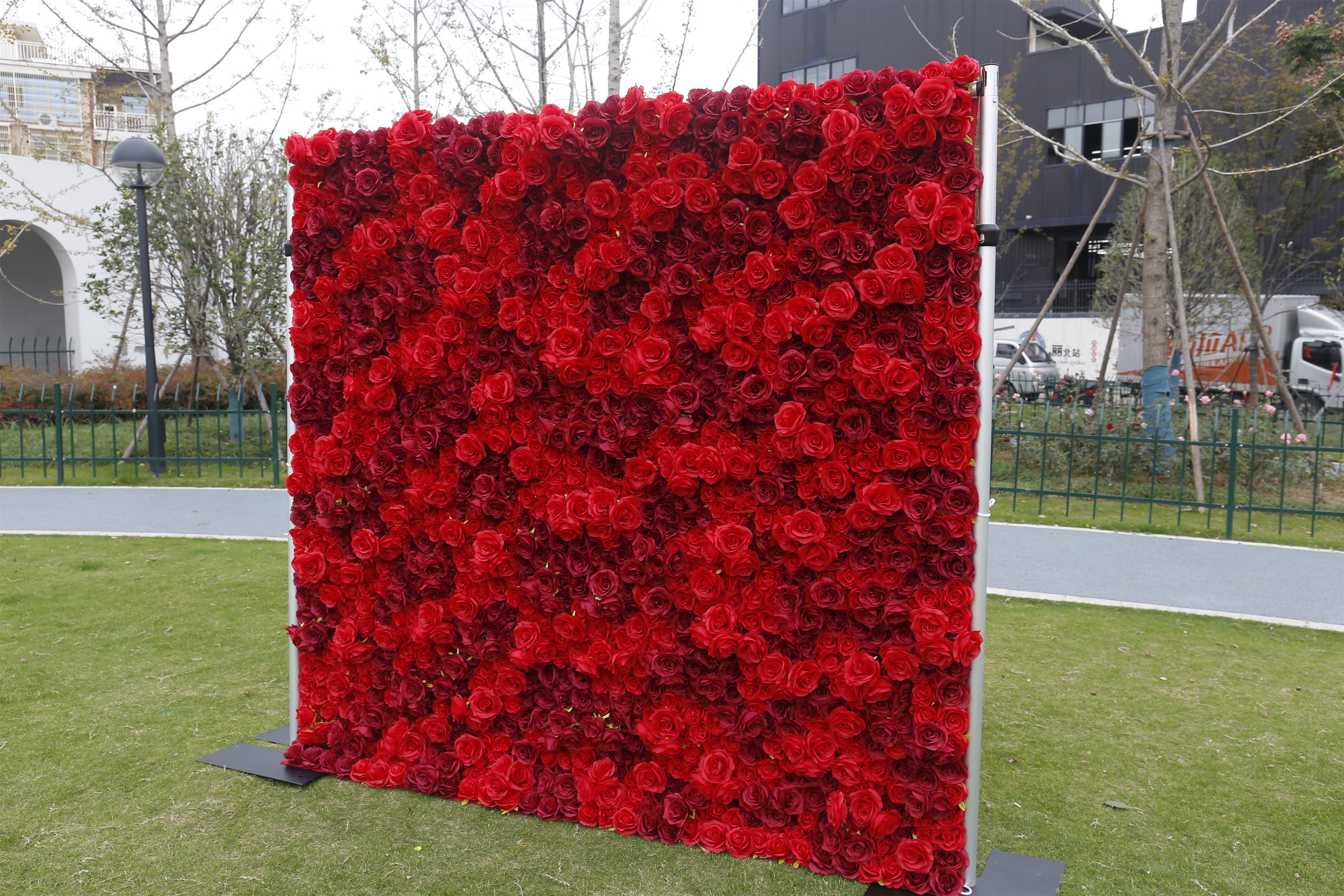 3D Full Red Rose Artificial Roll up Flower Wall Wedding Deocr ACFW-084