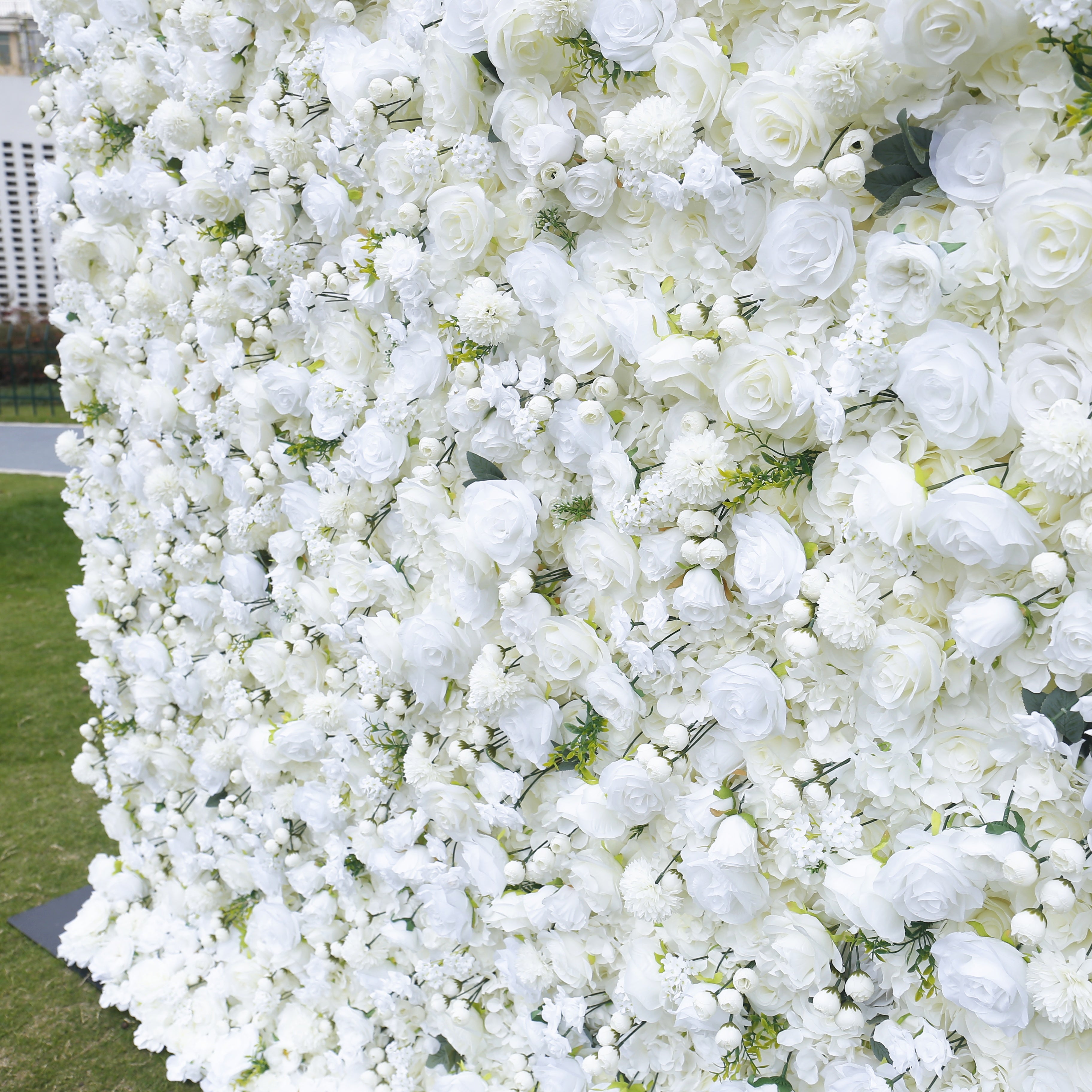 Pure White Green Leaf Artificial Wedding Fabric Flower Wall ACFW-085