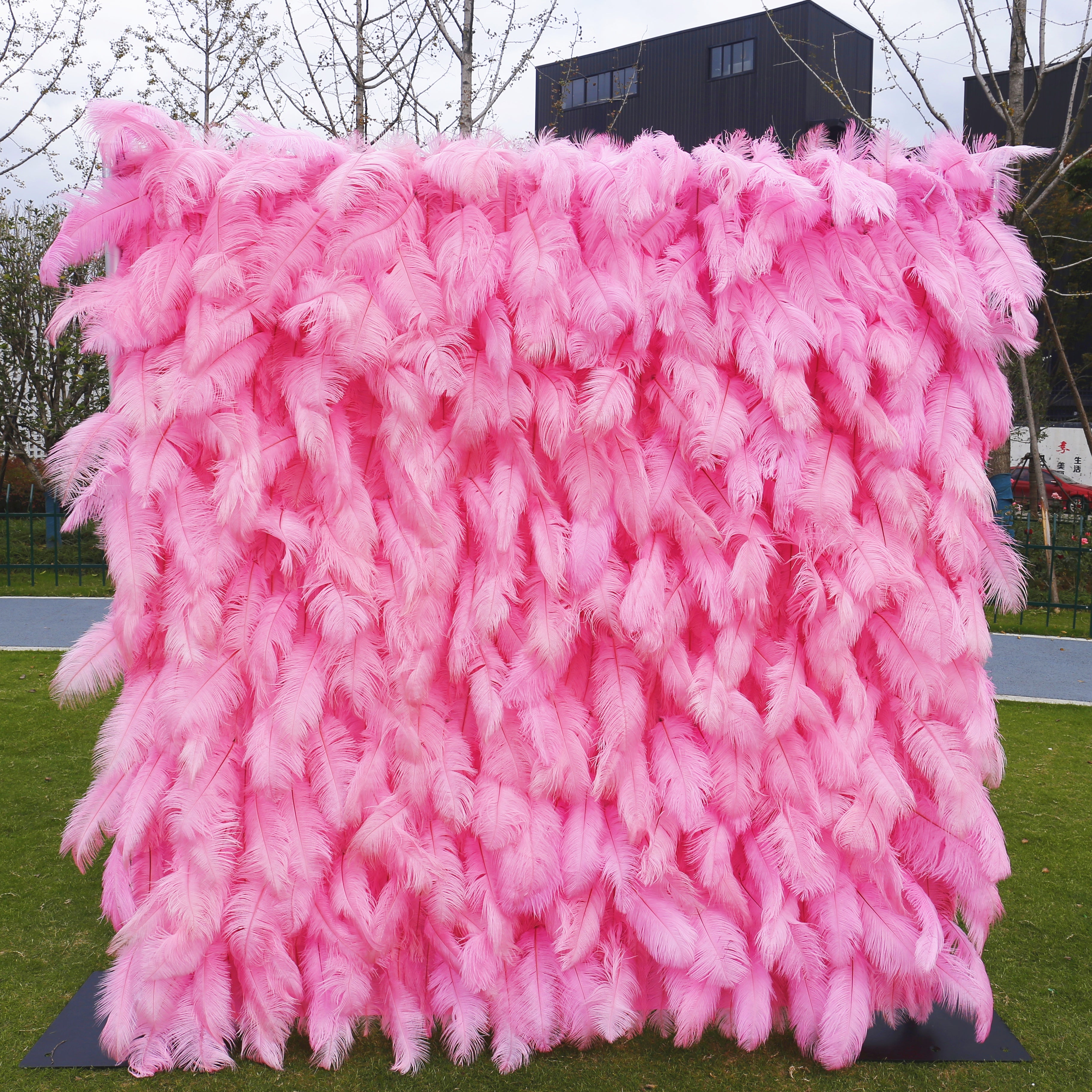 Pink Orange Artificial Feather Backdrop Flower Wall for Party Decor ACFW-116