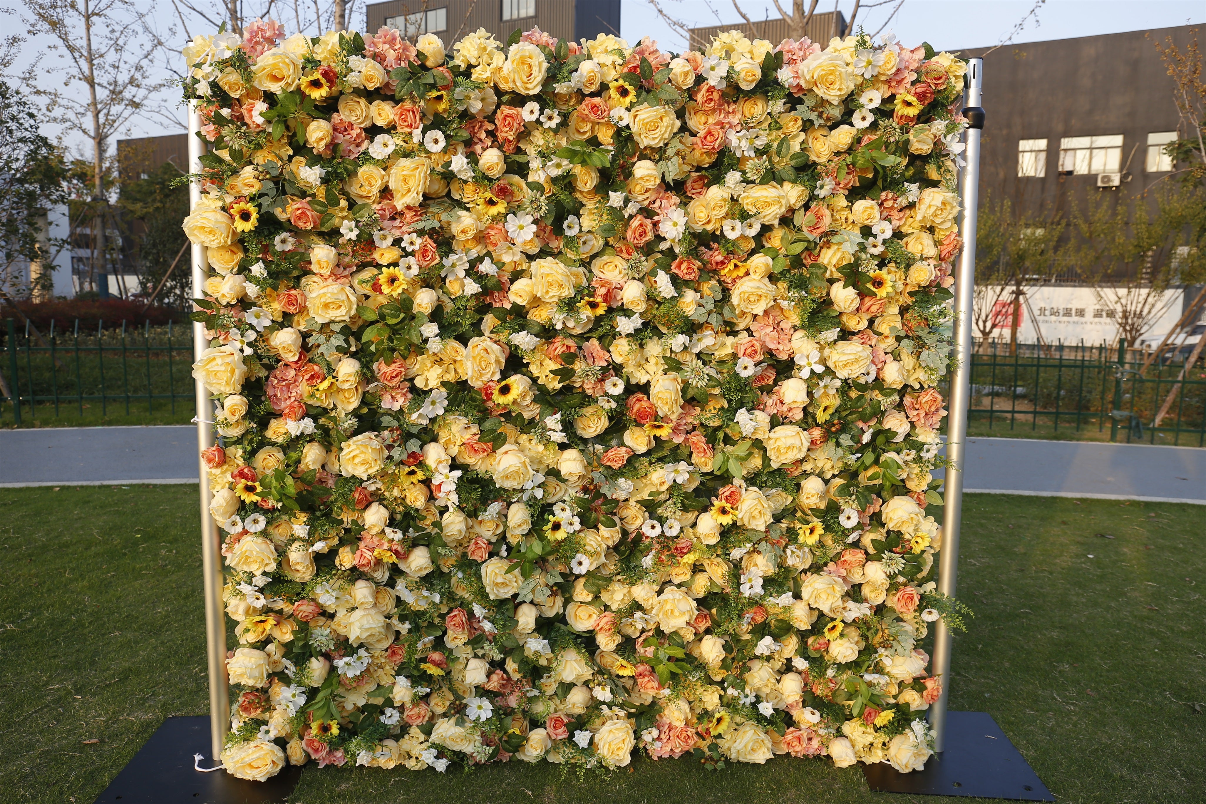 5D Silk Yellow Rose Sun Flowers Roll Up Artificial Flower Wall ACFW-087