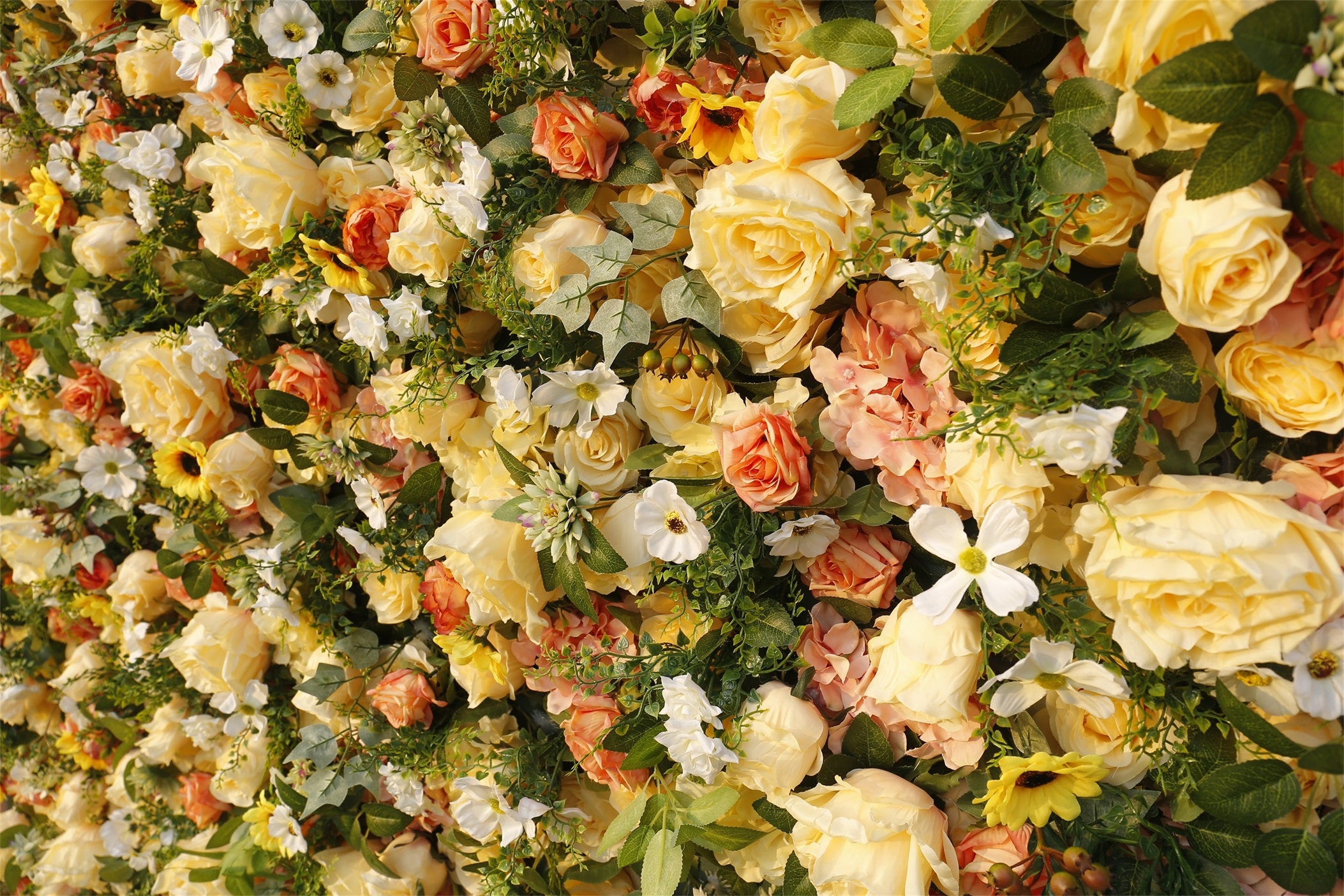 5D Silk Yellow Rose Sun Flowers Roll Up Artificial Flower Wall ACFW-087