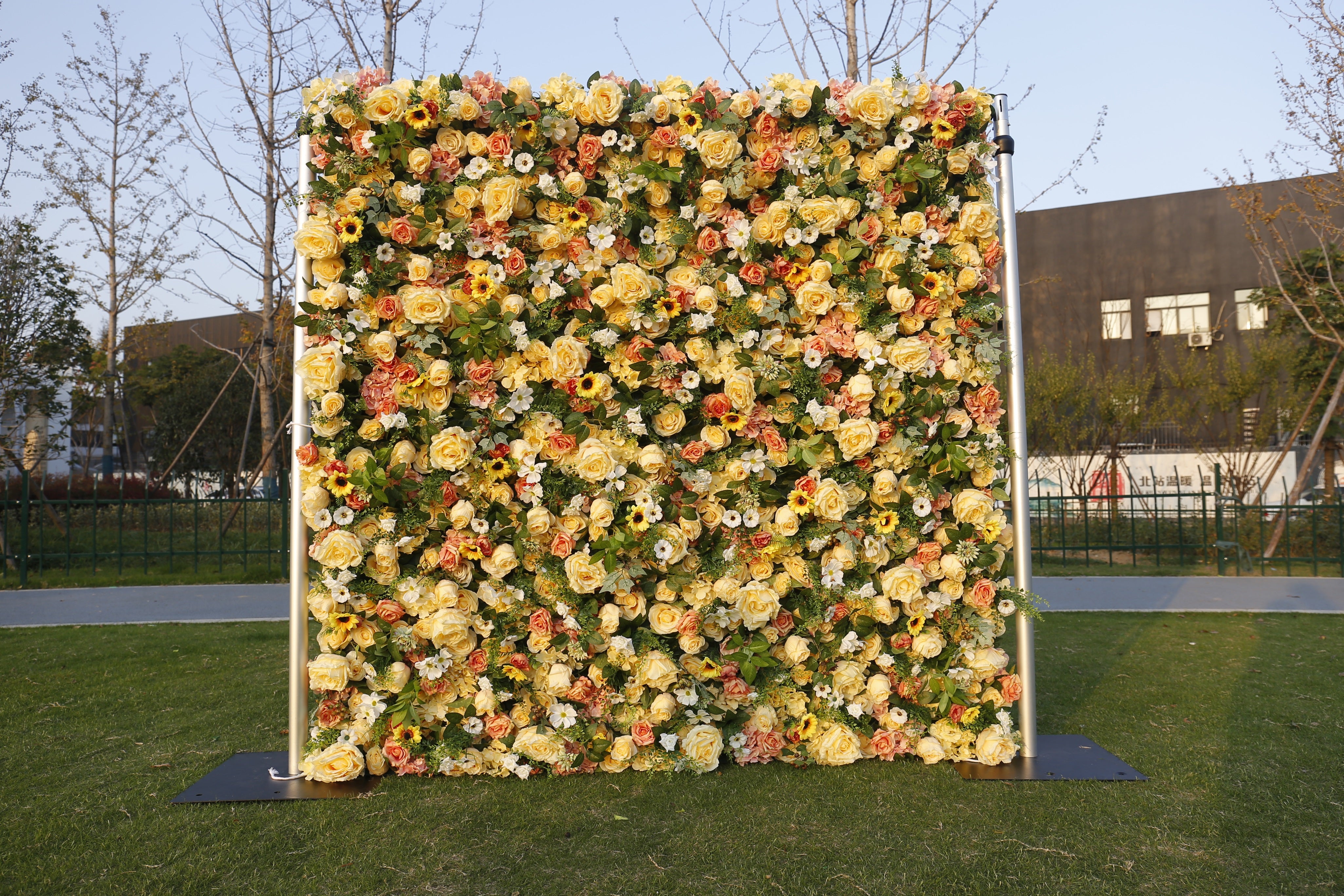 5D Silk Yellow Rose Sun Flowers Roll Up Artificial Flower Wall ACFW-087