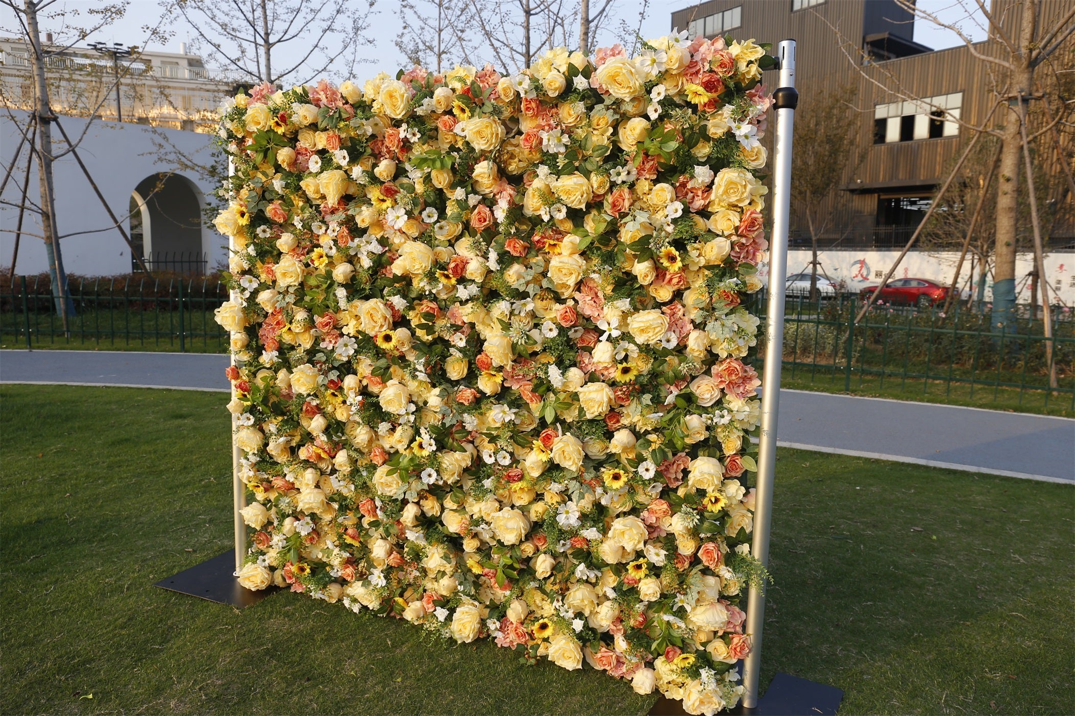 5D Silk Yellow Rose Sun Flowers Roll Up Artificial Flower Wall ACFW-087