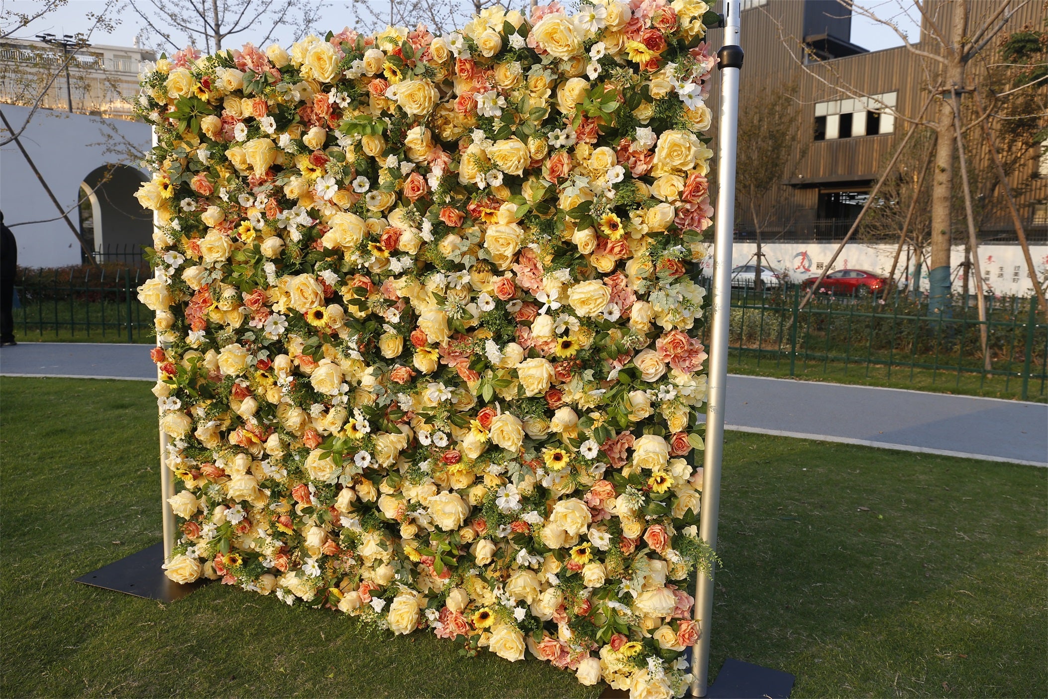 5D Silk Yellow Rose Sun Flowers Roll Up Artificial Flower Wall ACFW-087