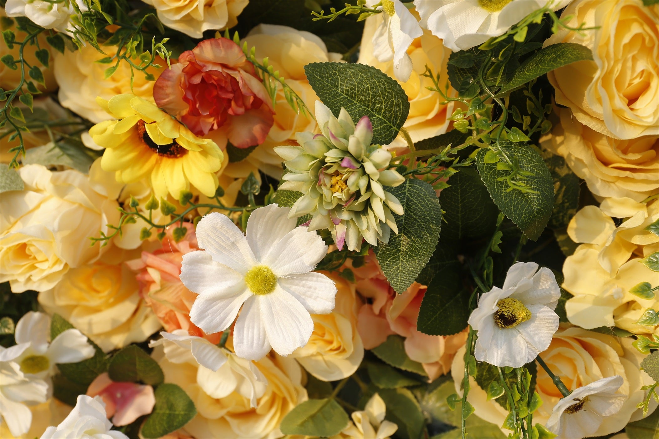 5D Silk Yellow Rose Sun Flowers Roll Up Artificial Flower Wall ACFW-087