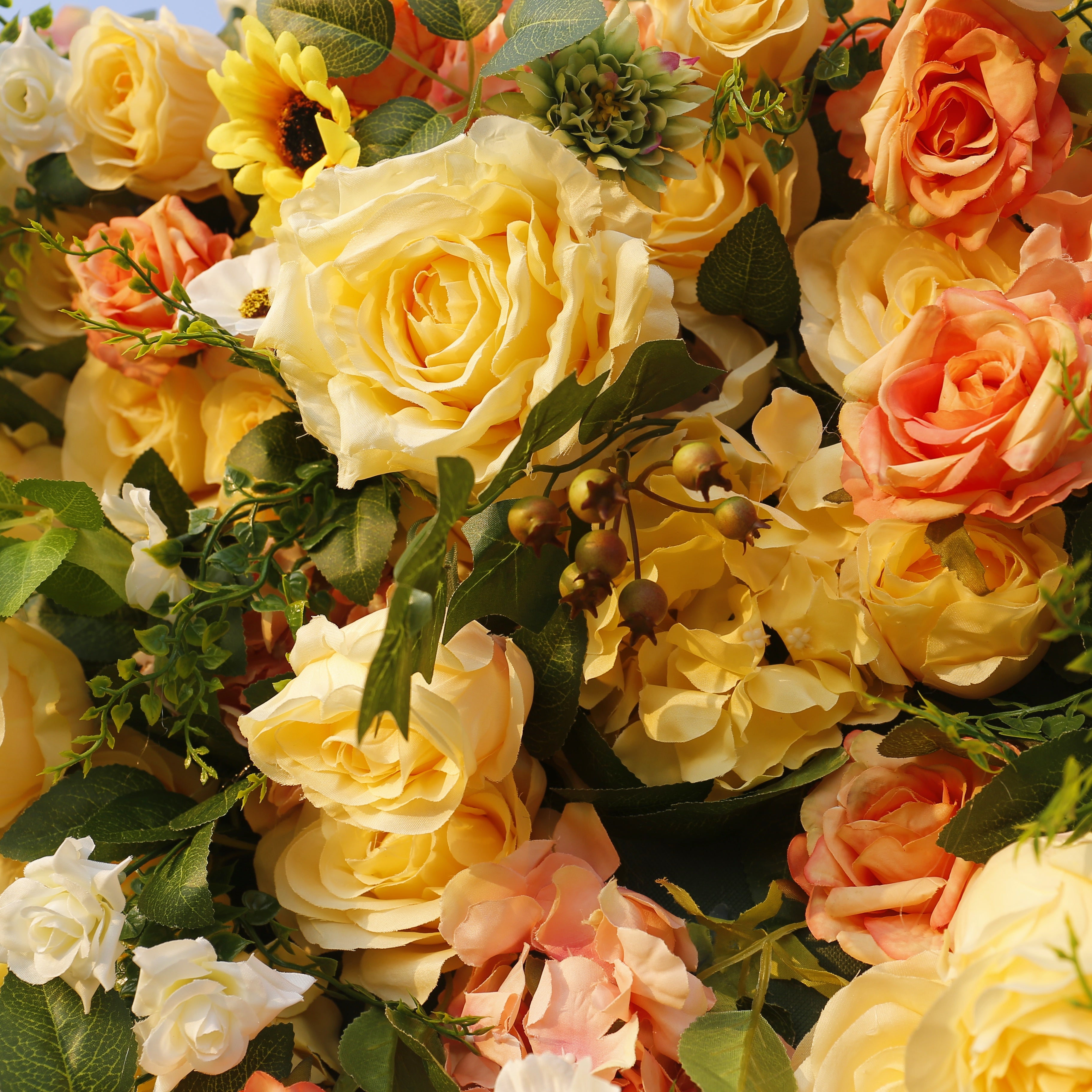 5D Silk Yellow Rose Sun Flowers Roll Up Artificial Flower Wall ACFW-087