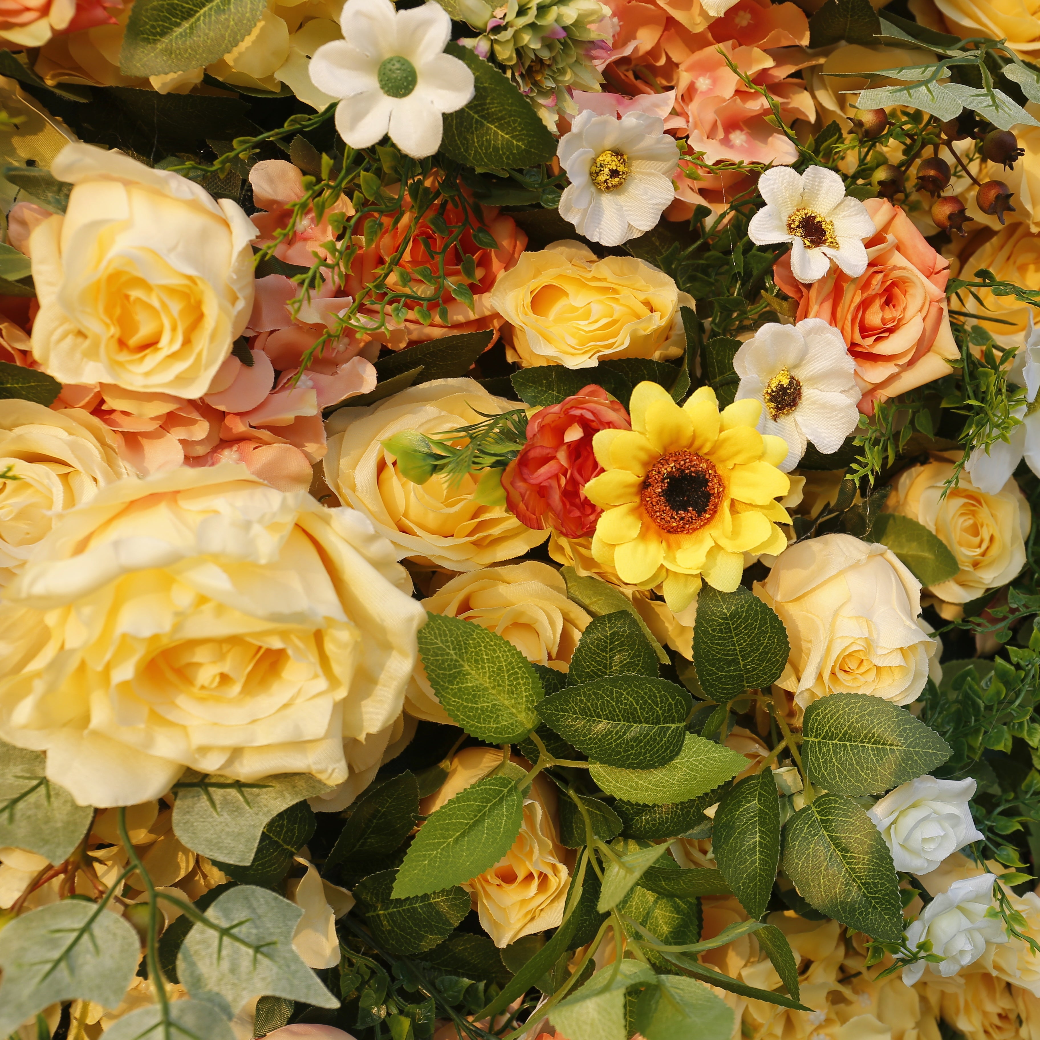 5D Silk Yellow Rose Sun Flowers Roll Up Artificial Flower Wall ACFW-087